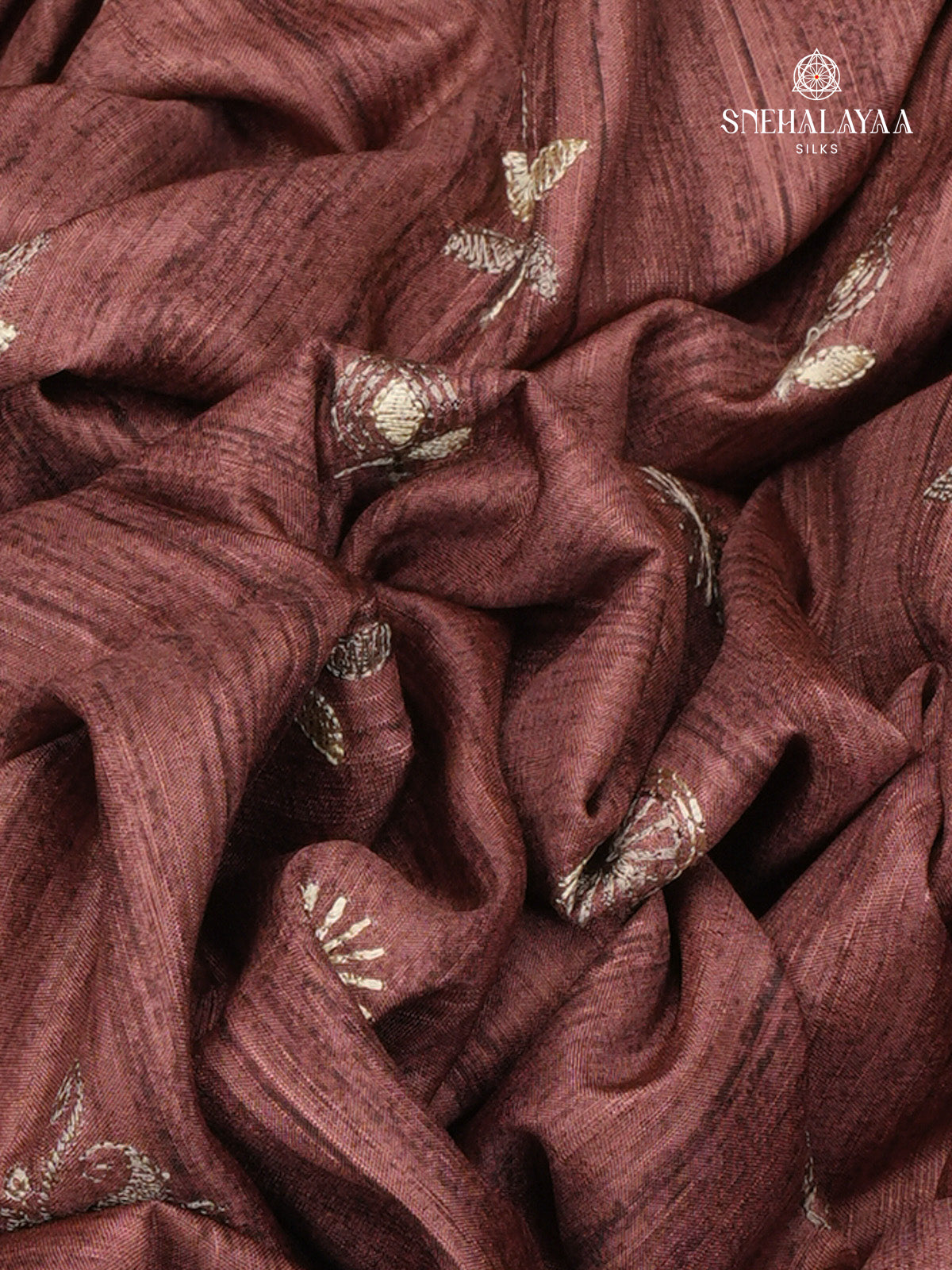 Maroon Tussar Embroidery Saree