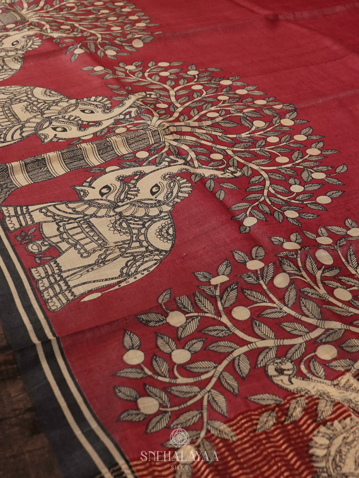 Maroon Tussar Saree