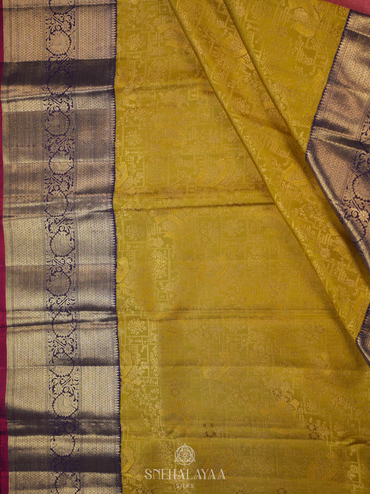 Lemon Yellow Kanjivaram Silk Saree