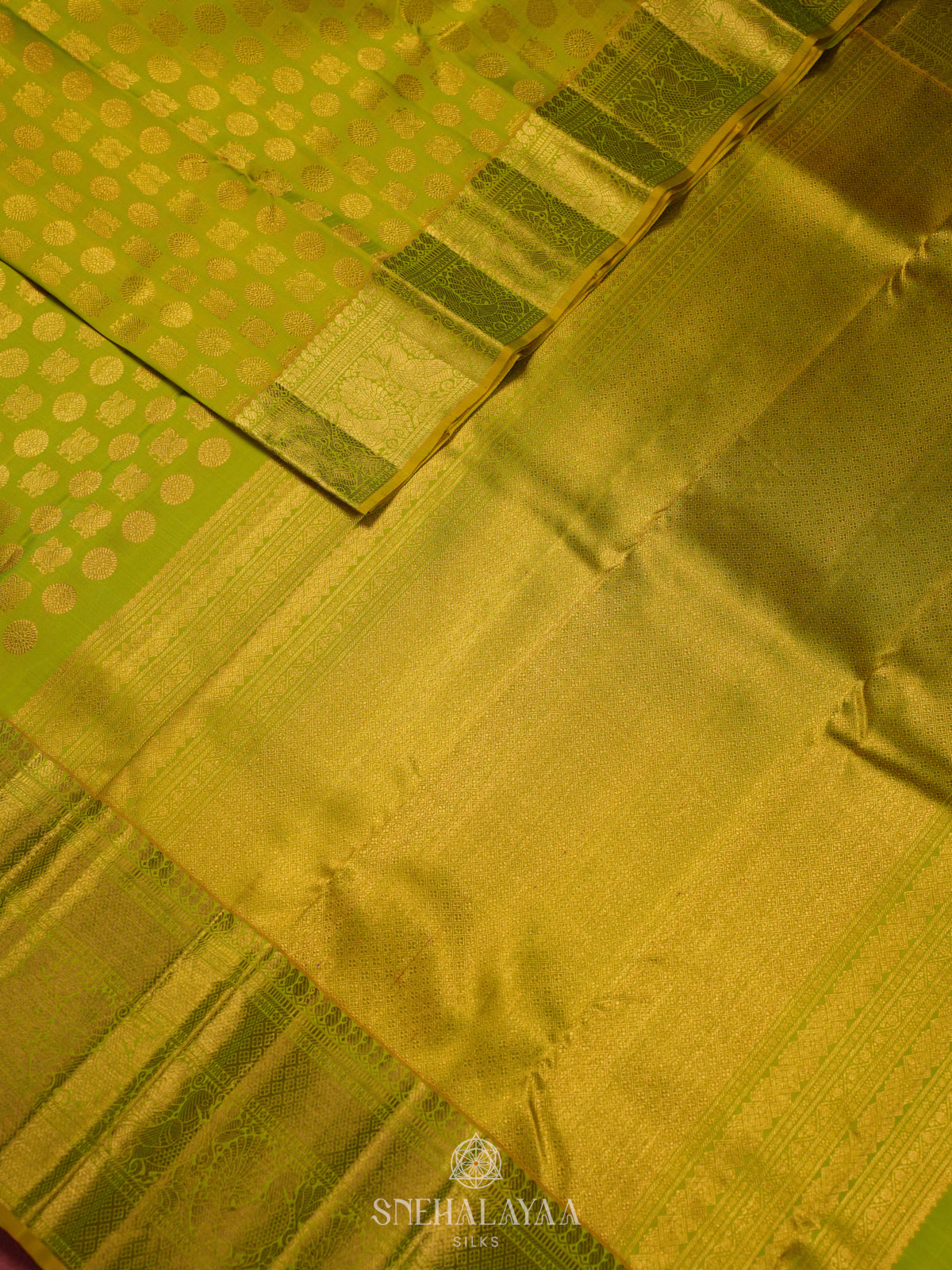 Lime Green Kanjivaram Silk Saree