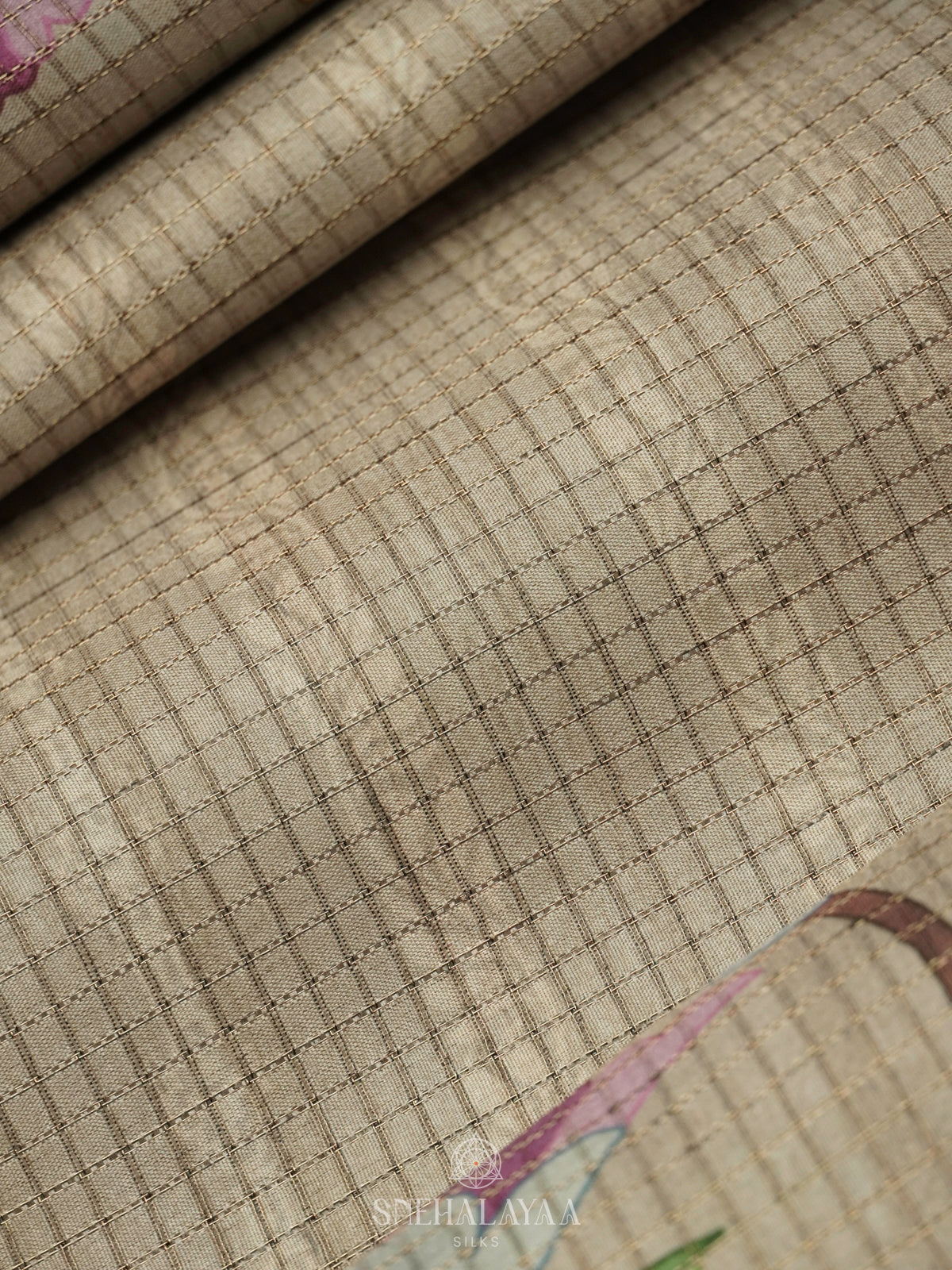 Beige Tussar Saree with Floral Boder