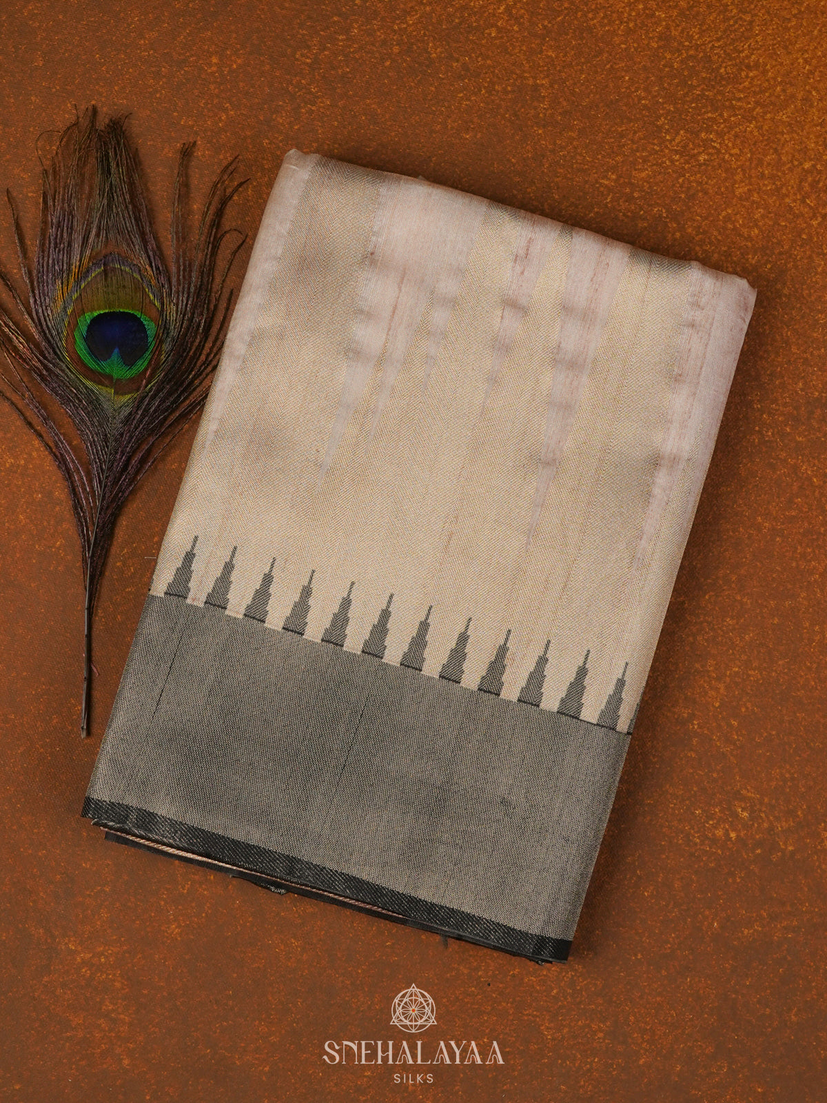 Beige With Green Border Tussar Saree