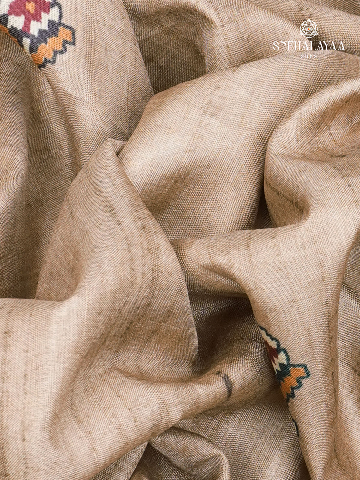 Beige Floral Printed Tussar Saree