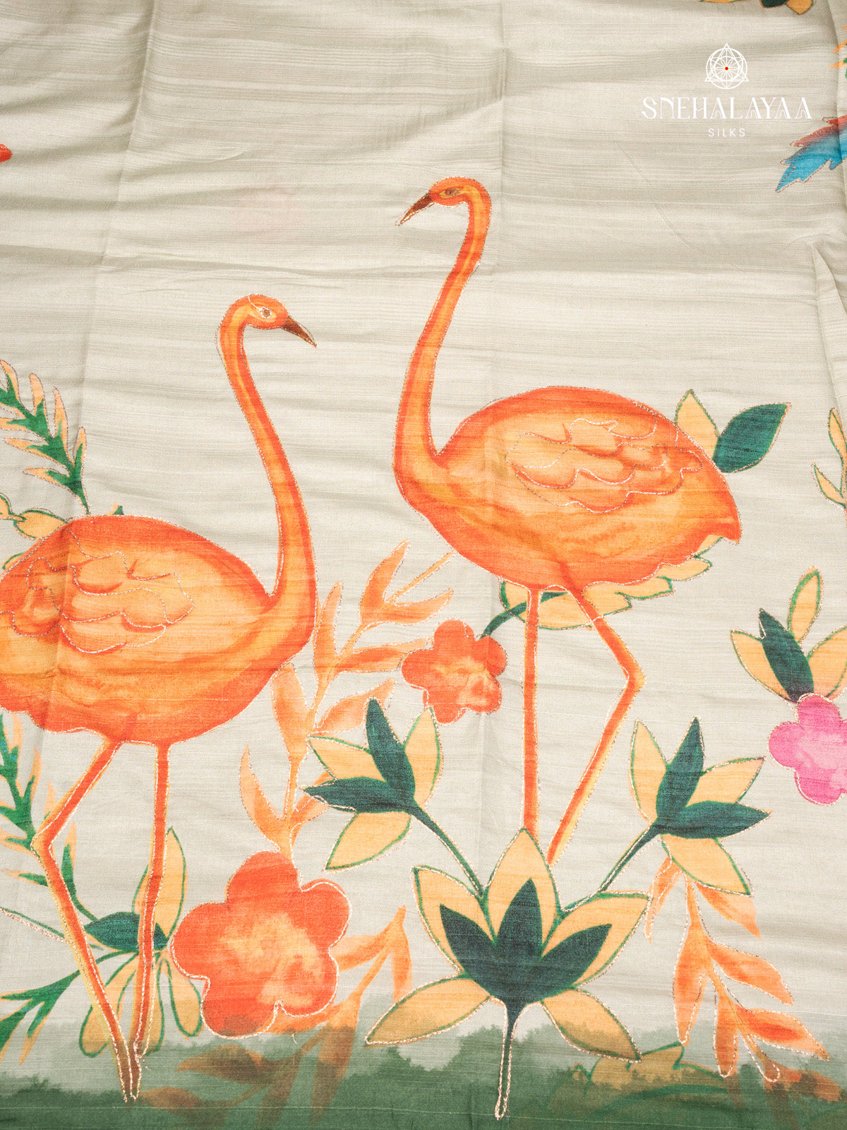 Peach Green Tussar Saree