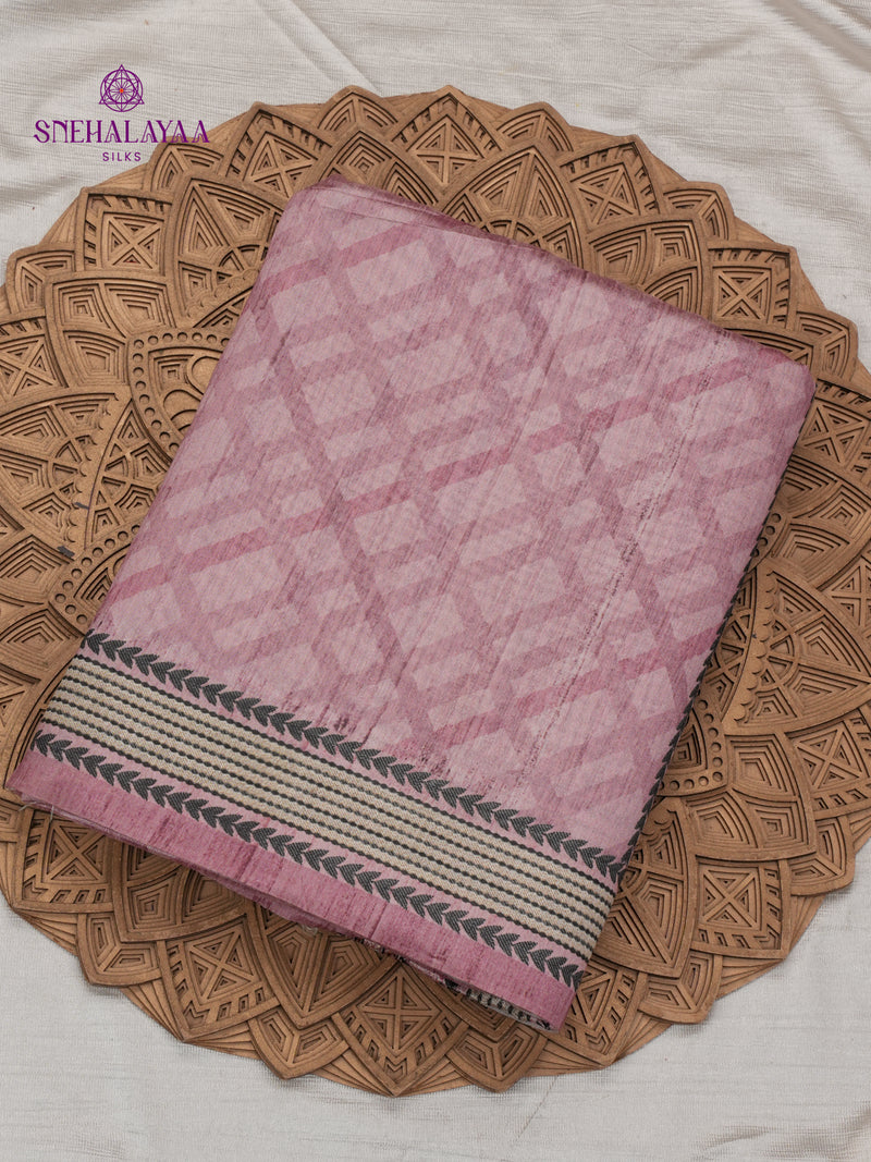 Pastel Pink Tussar Embroidery Saree