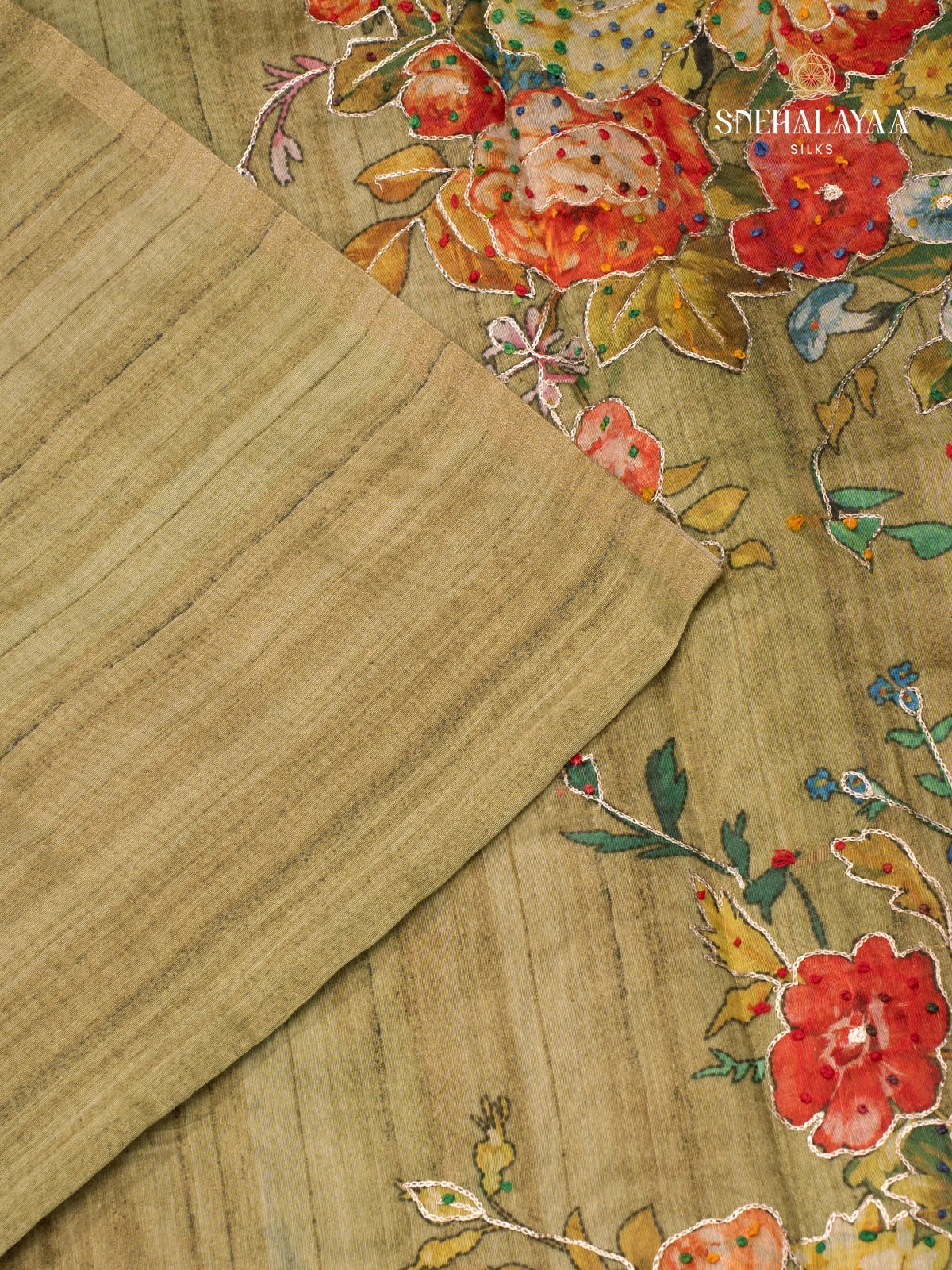 Green Linen Embroidery Saree