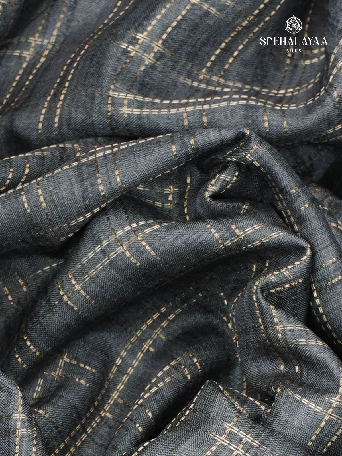 Grey Floral Printed Tussar Saree