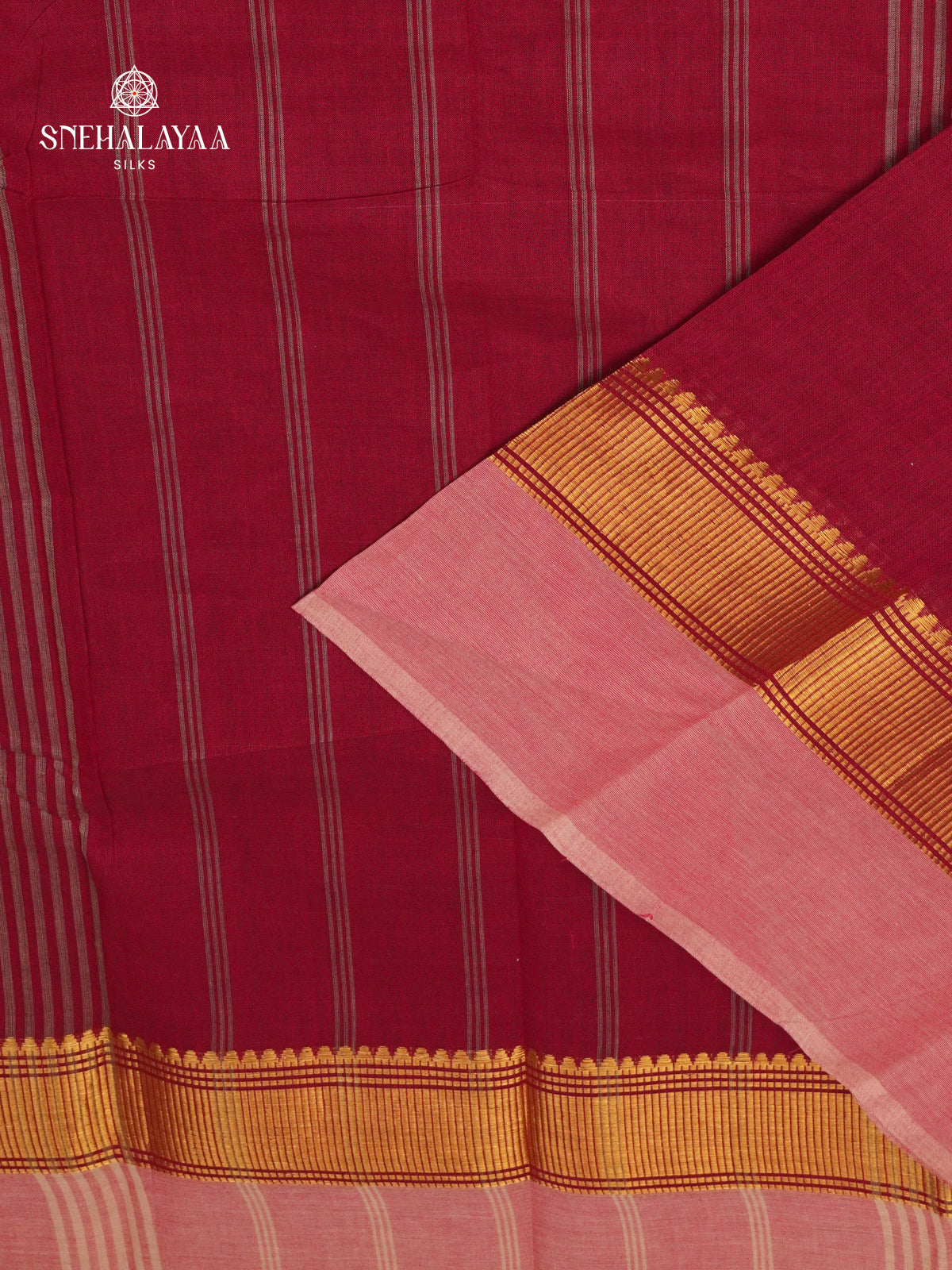 Maroon Kanchi Cotton Saree with Traditional Zari Border