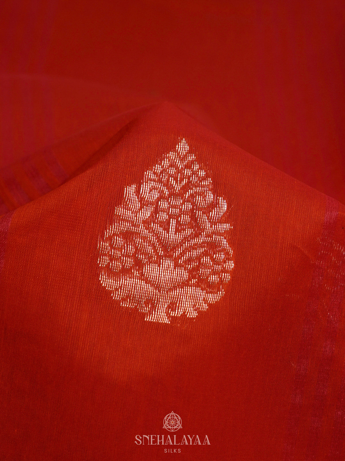 Rust Orange Kora Silk Cotton Saree