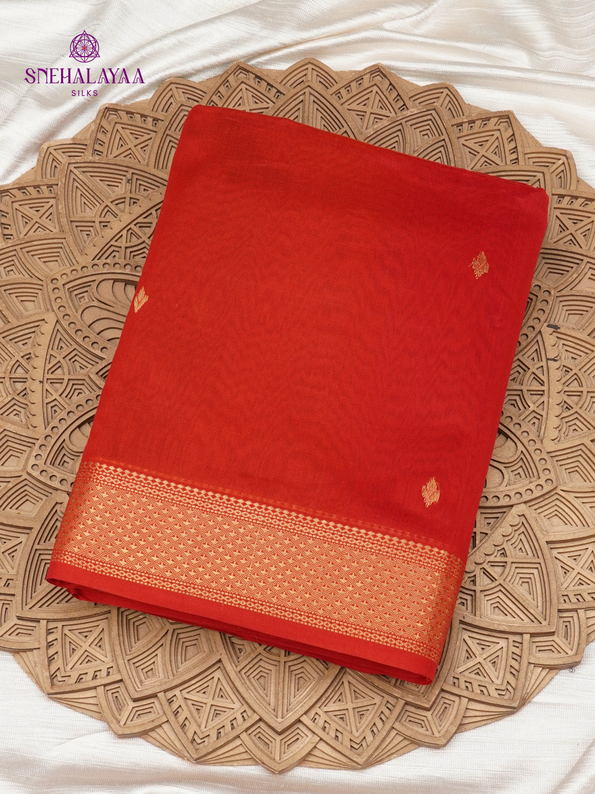 Rust Orange Maheshwari Silk Cotton Saree
