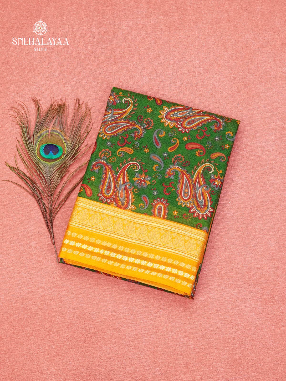 Olive Green Printed Saree