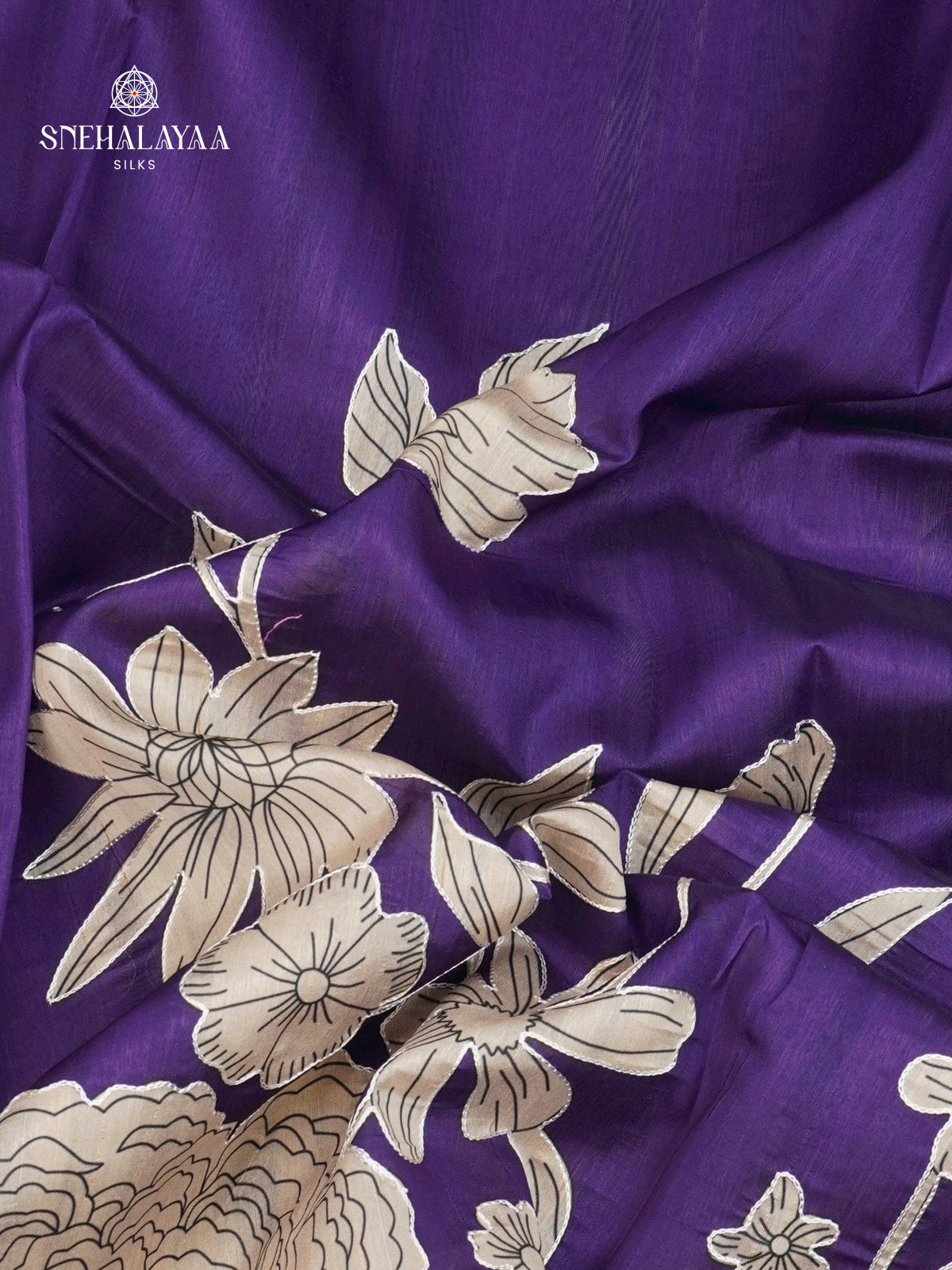 Navy Blue Raw Silk Embroidery Saree