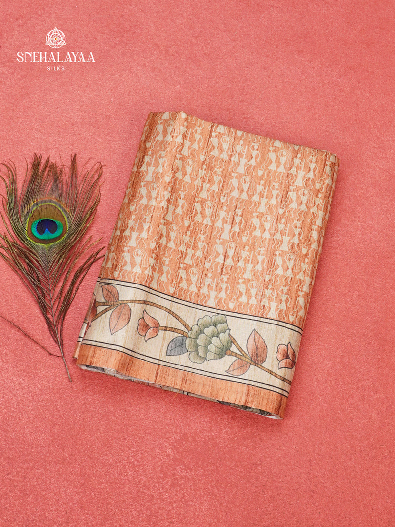 Pale Orange Tussar Saree
