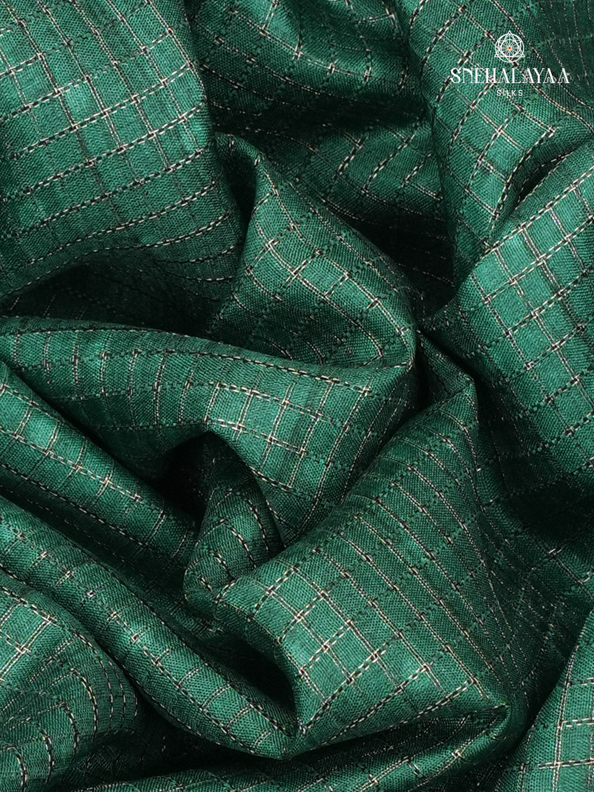 Emeral Green Floral Printed Tussar Saree