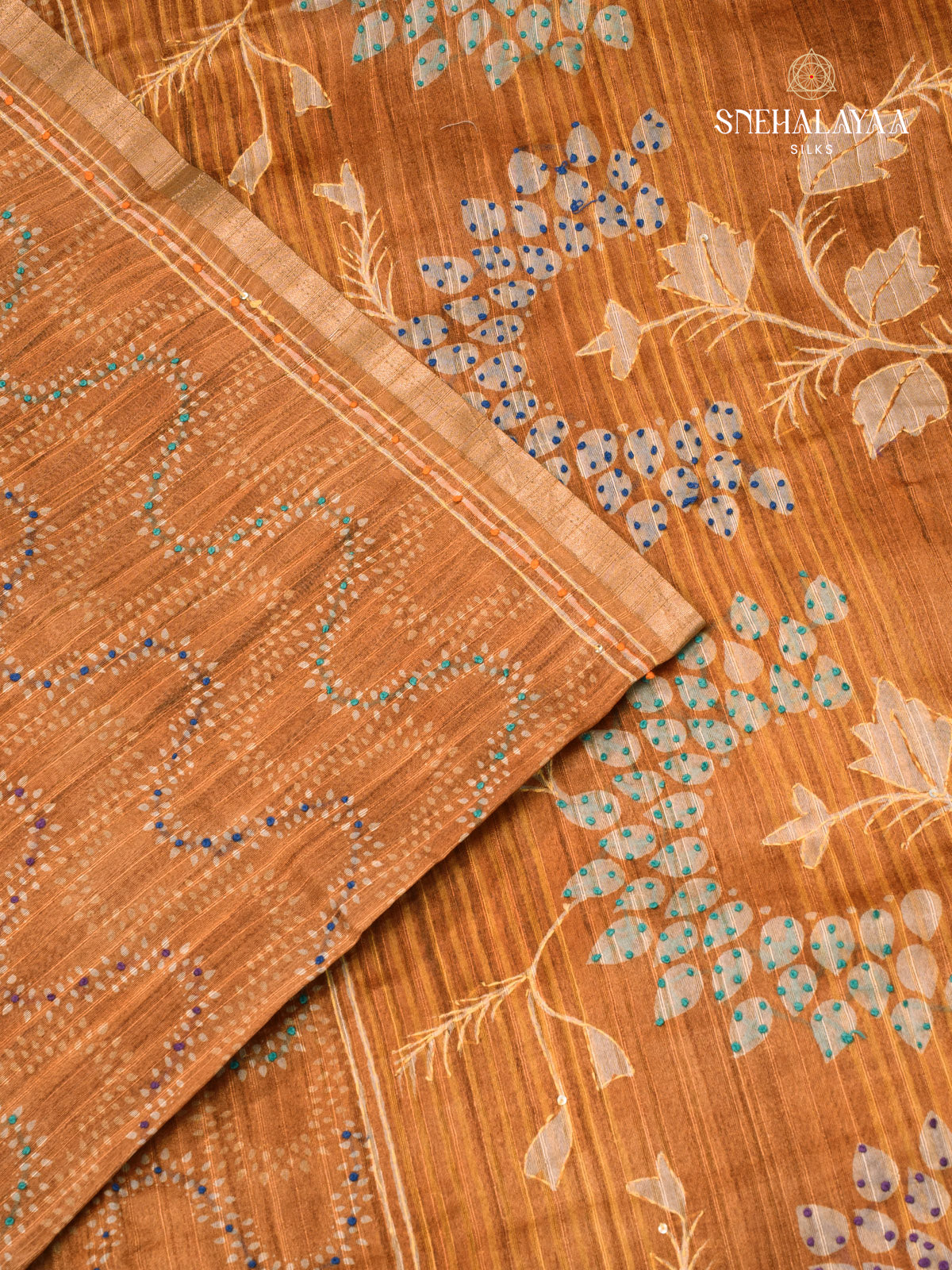 Orange Linen Embroidery Saree