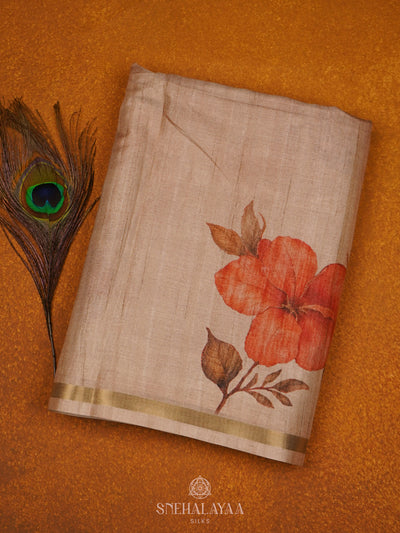 Beige Tussar Saree