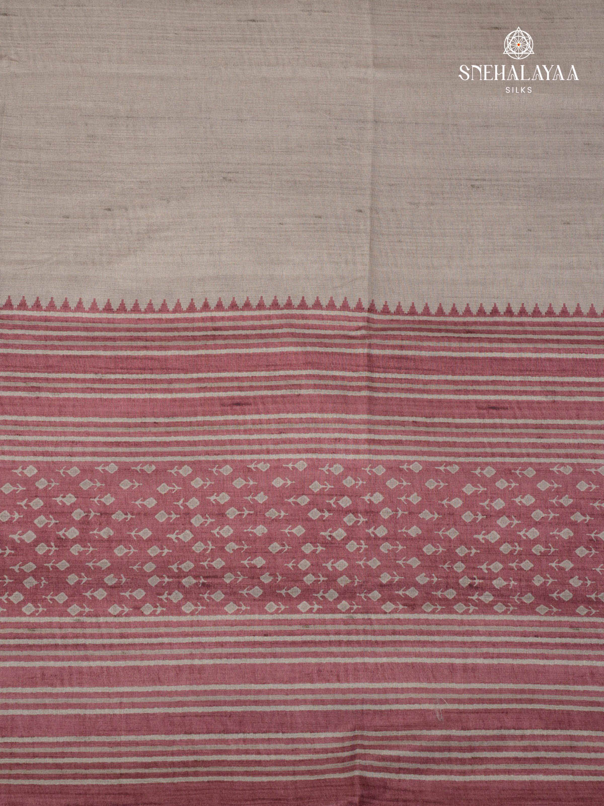 Beige Printed Tussar Saree