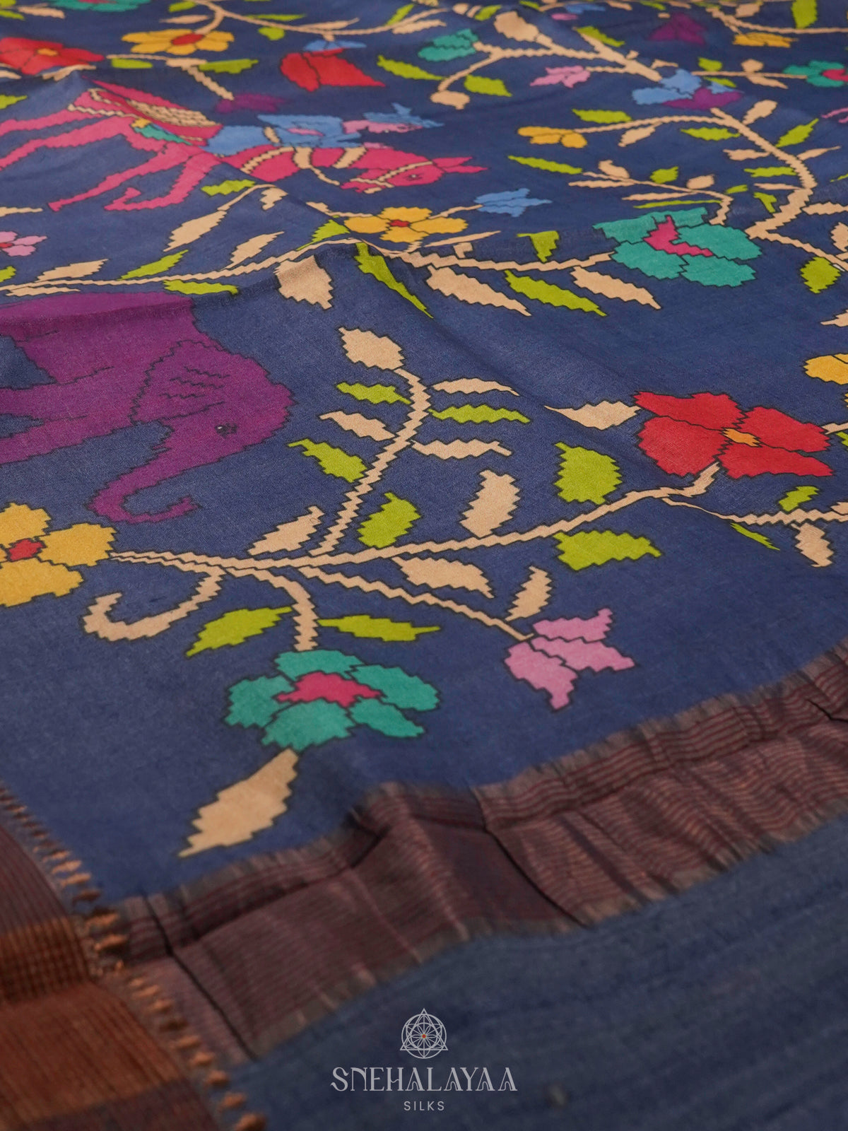 Navy Blue Tussar Saree