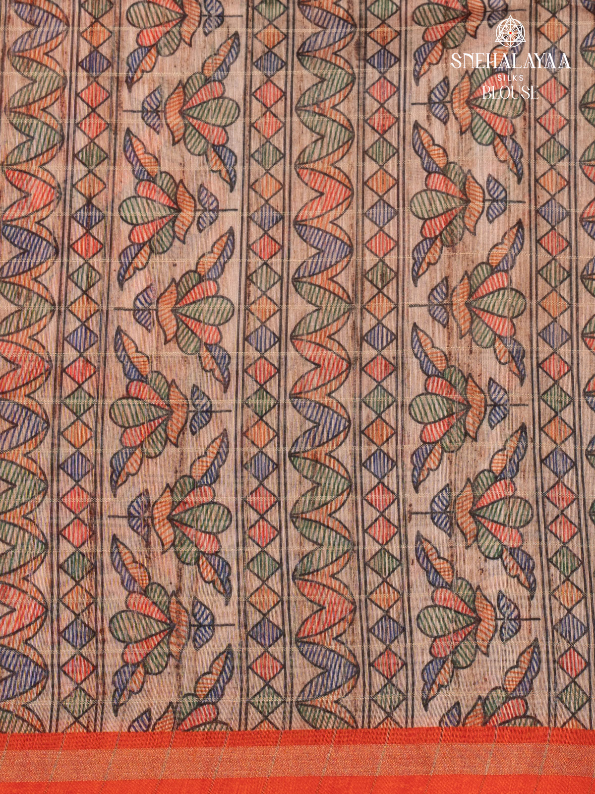 Orange Madhubani Saree