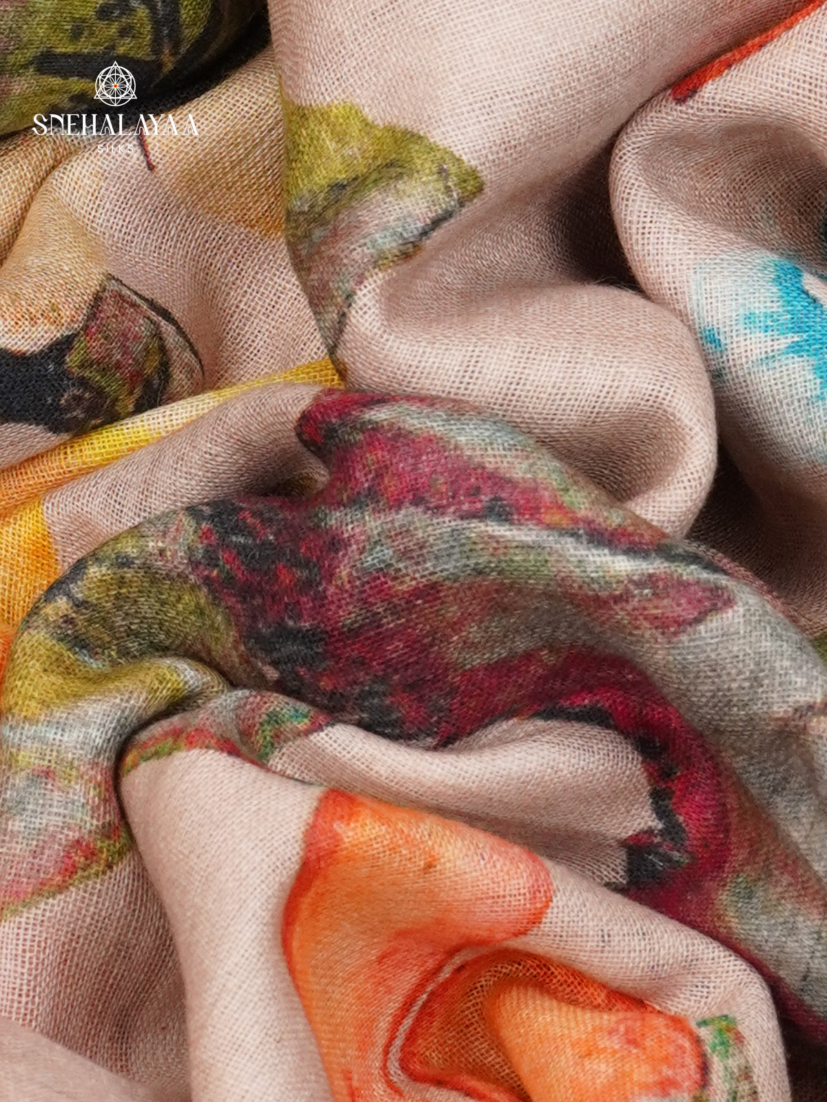 Beige Printed Linen Cotton Saree