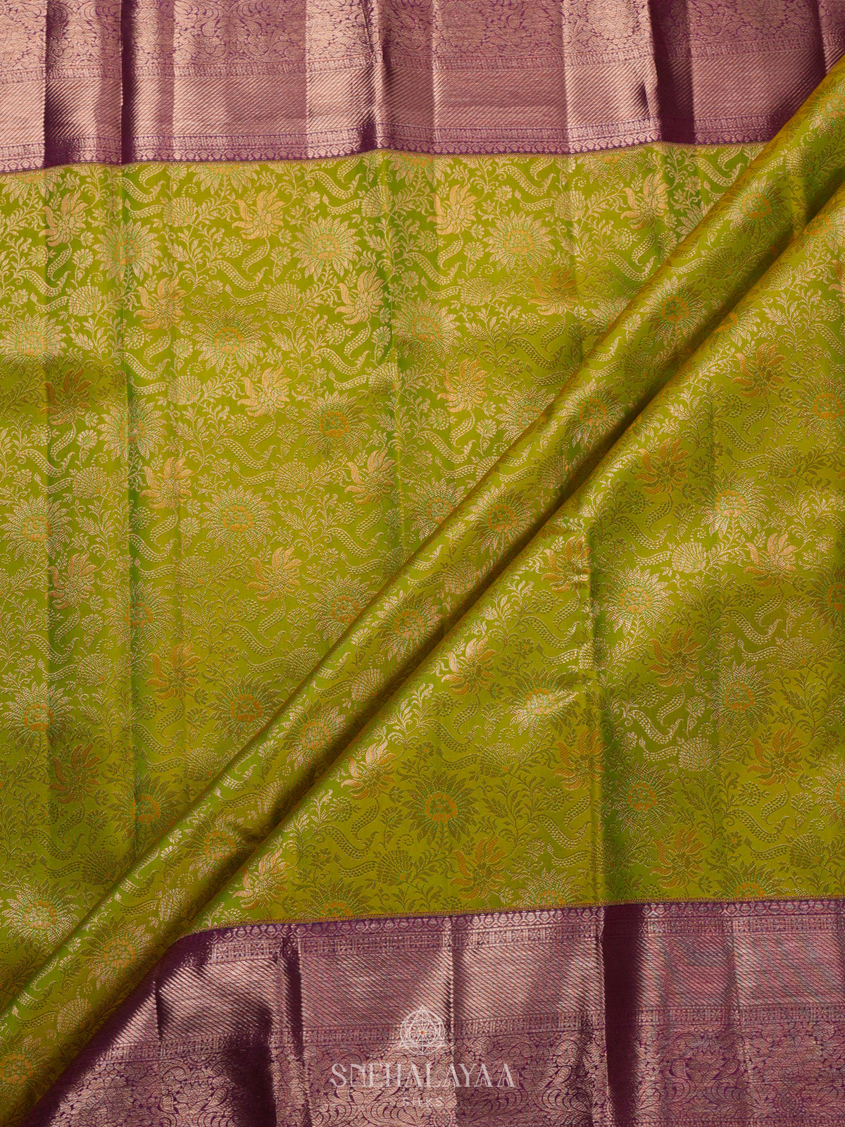 Lime Green Kanjivaram Silk Saree