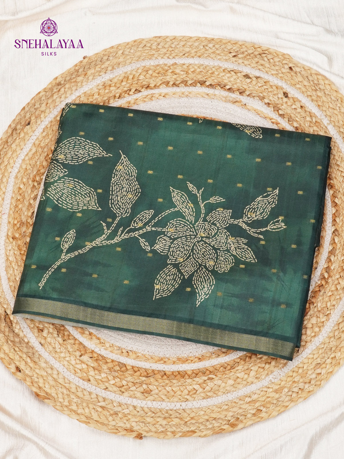 Pastel Green Floral Printed Tussar Saree