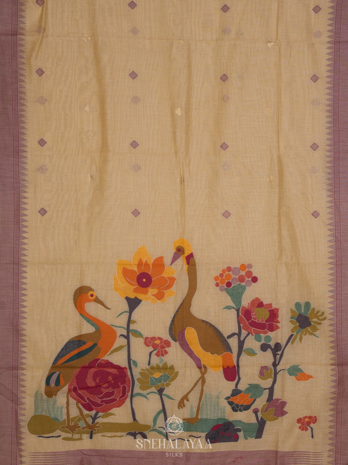 Cream Munga Cotton Saree