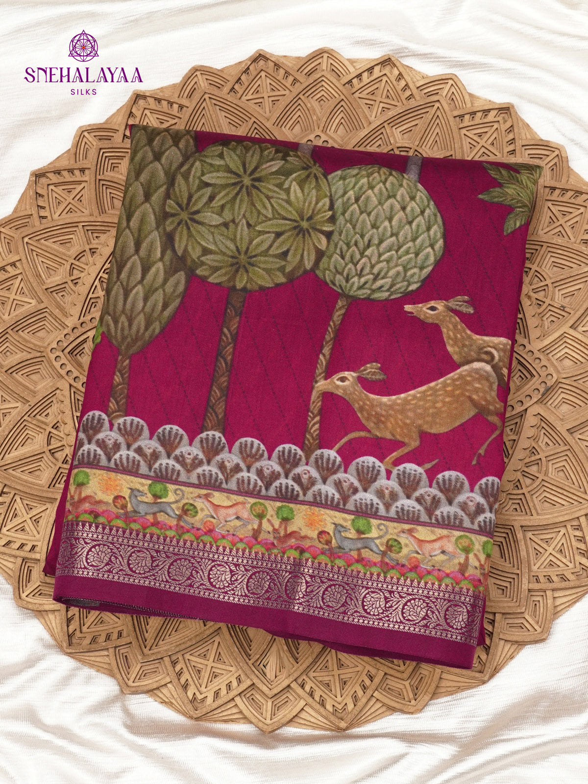 Magenta Chiniya Silk Saree