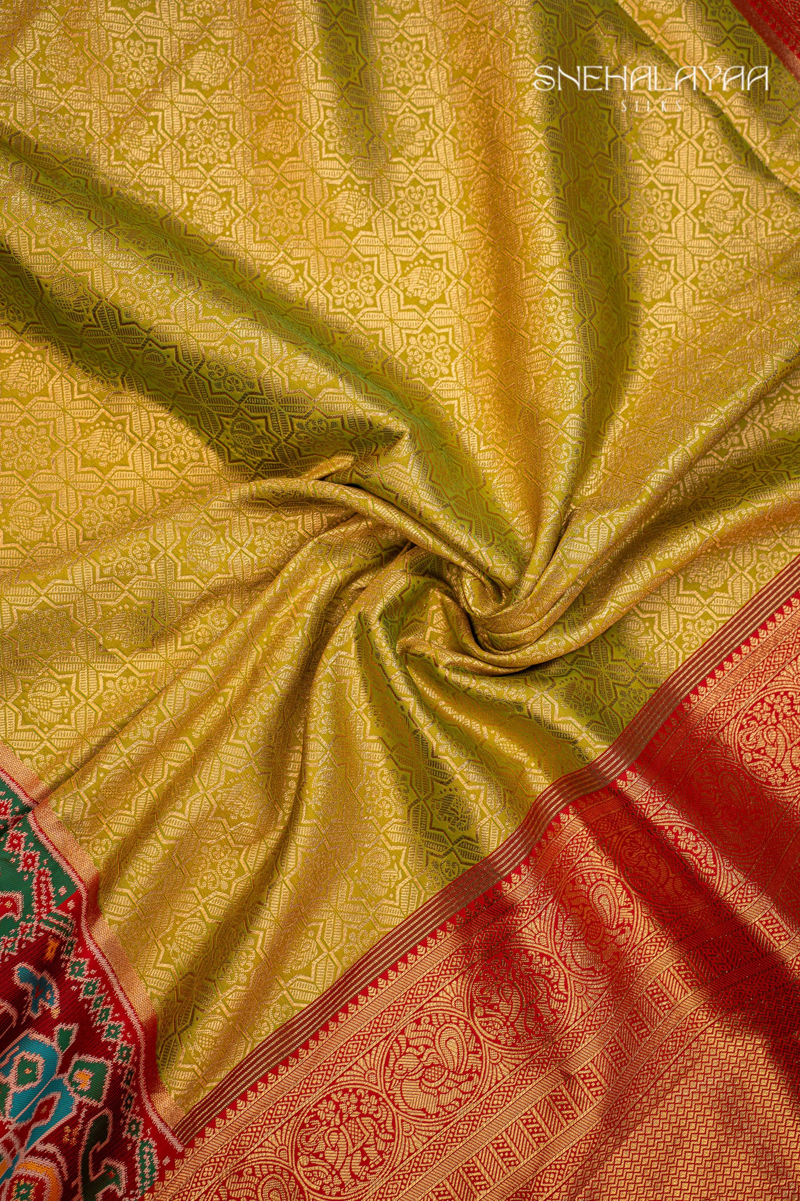 Olive Green Banaras Patola Silk Saree