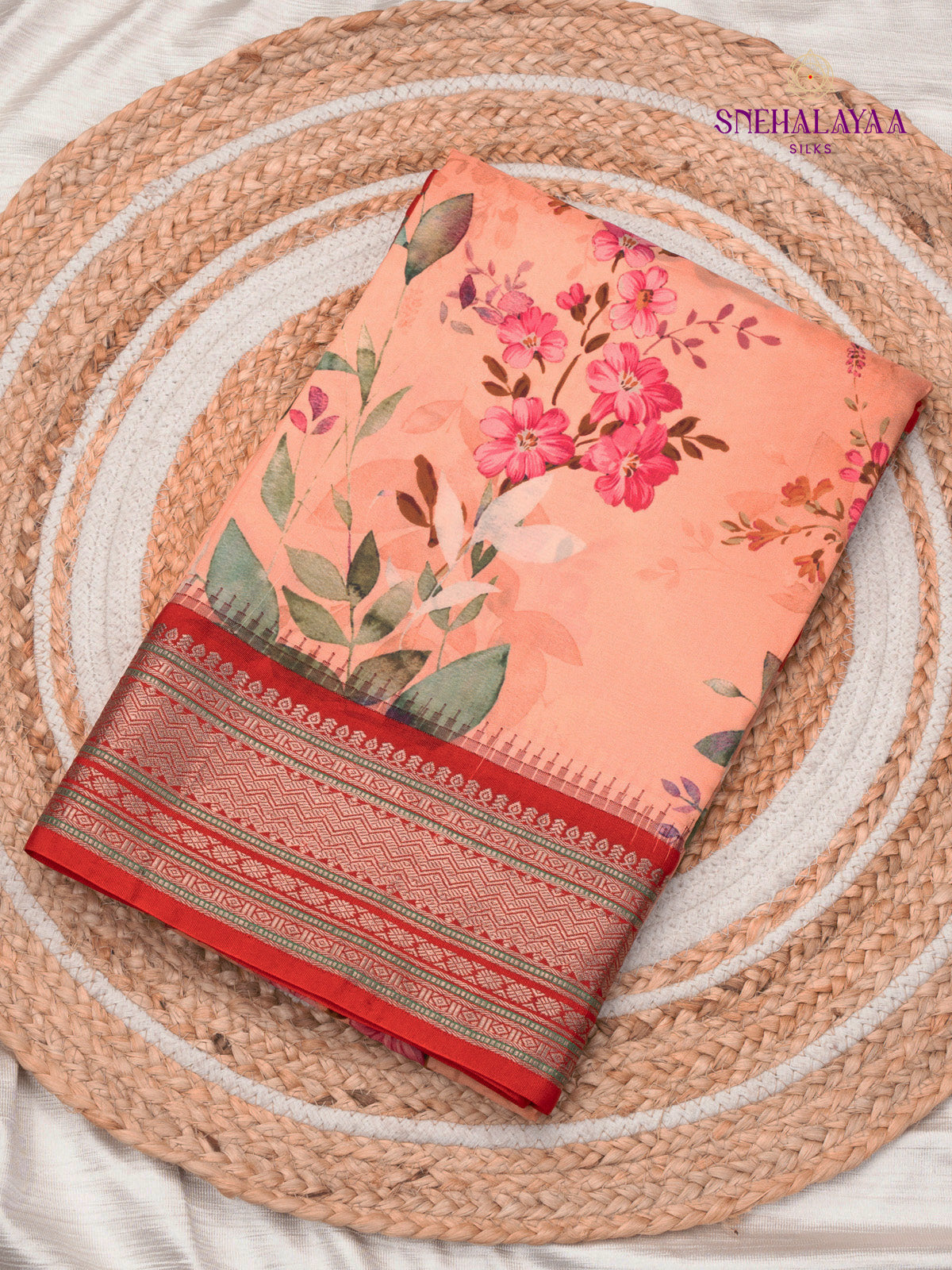 Peach Printed Kanjivaram SIlk Saree