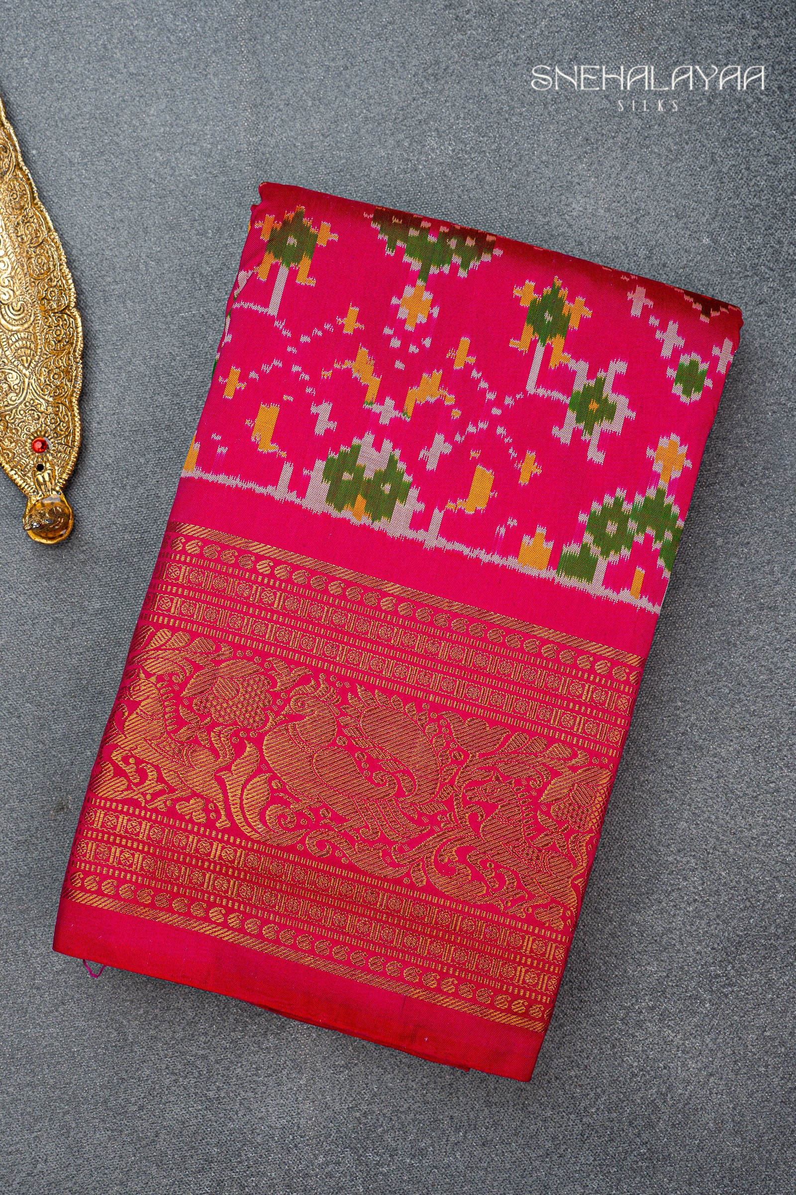 Rani Pink Ikat Silk Saree