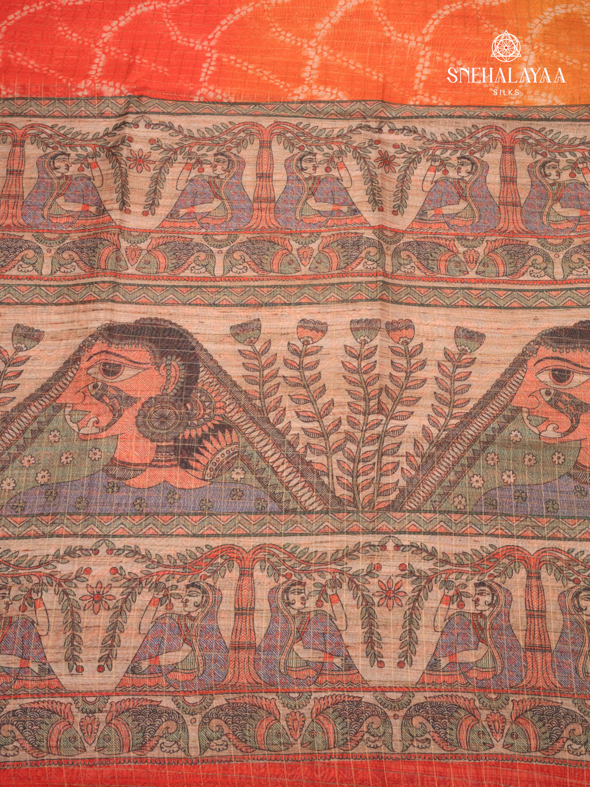 Orange Madhubani Saree