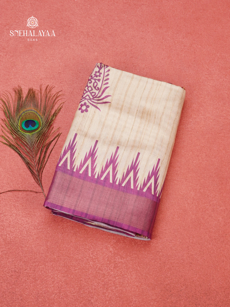 Beige Tussar Saree