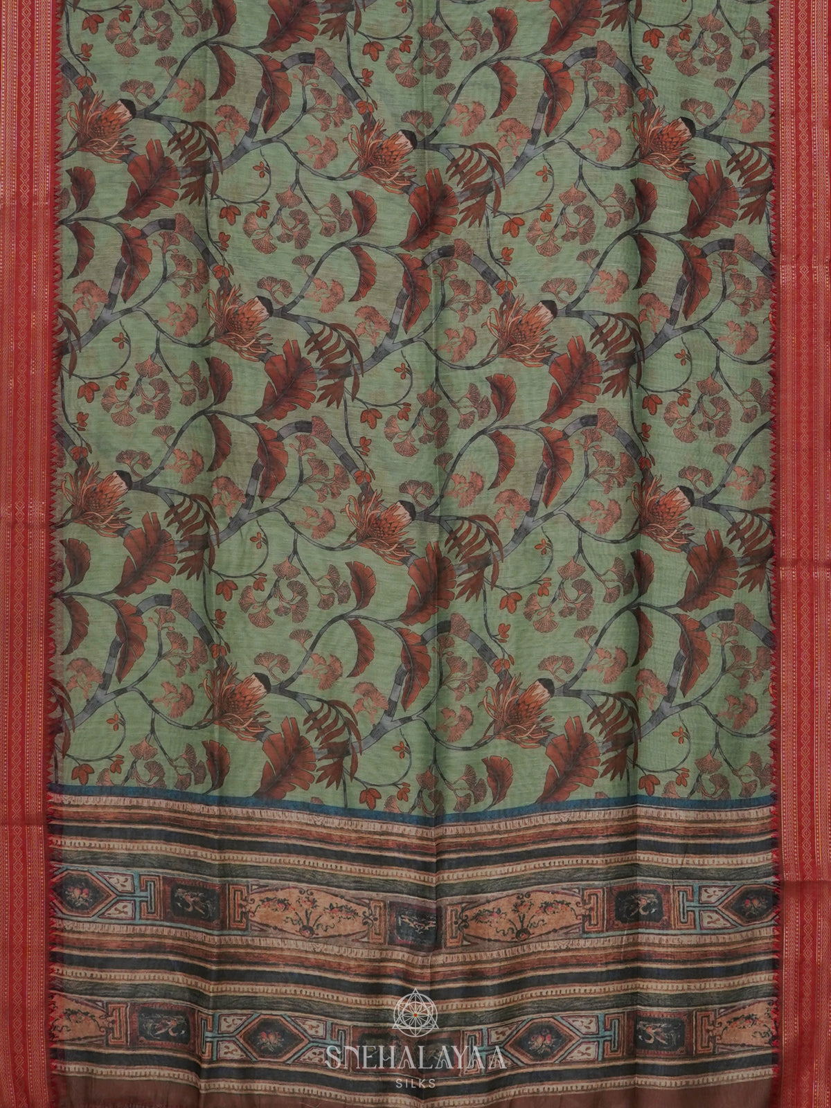 Grey Printed Linen Saree