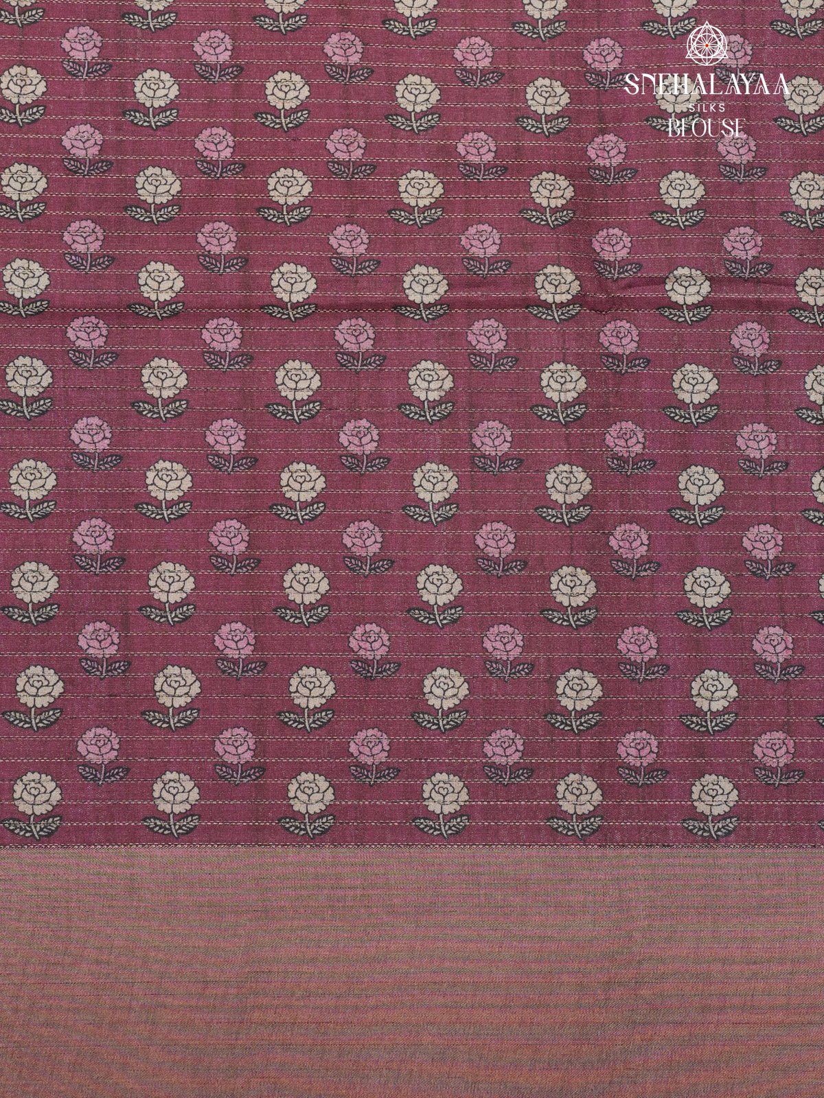 Magenta Floral Printed Tussar Saree