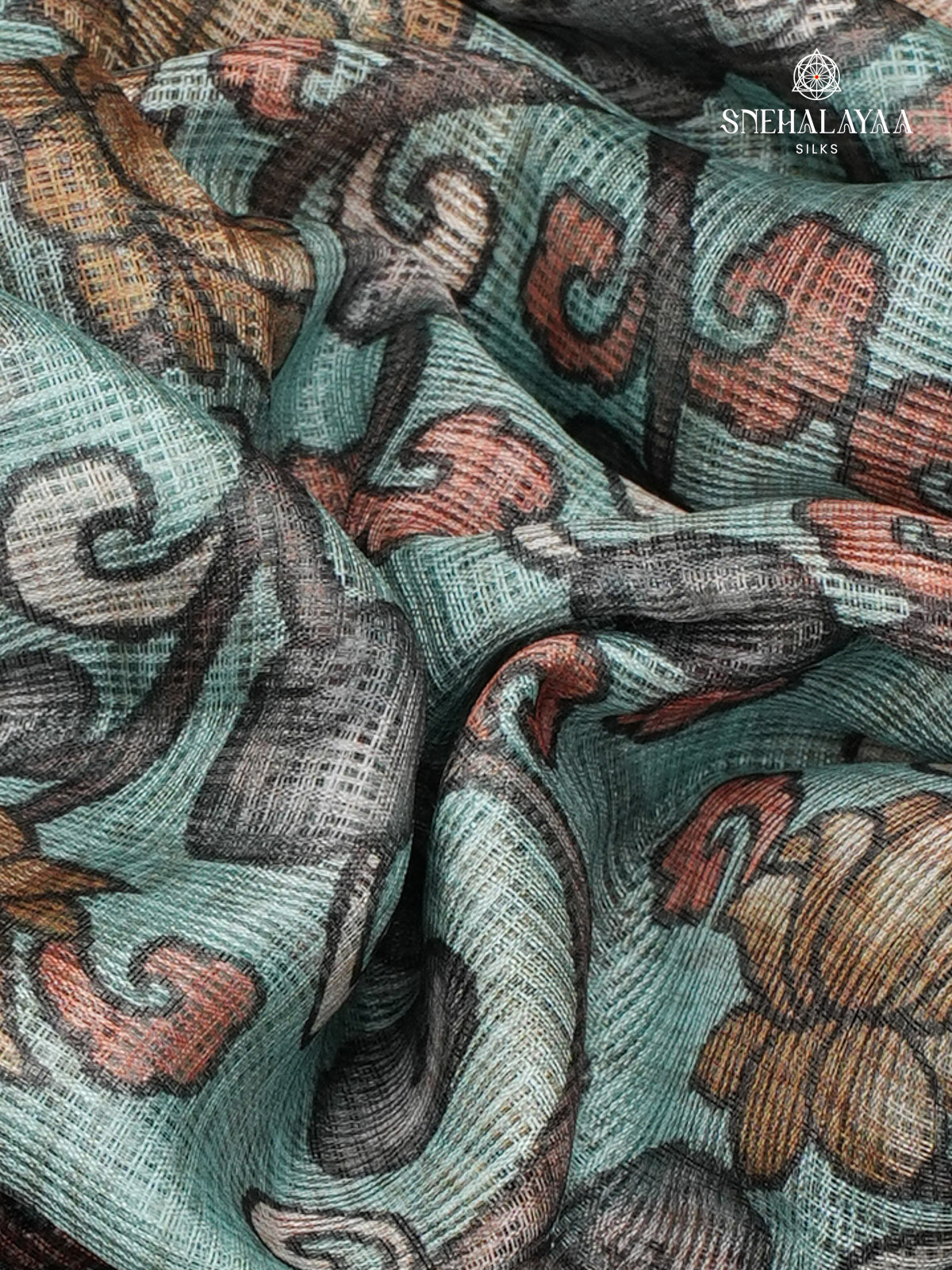 Teal Blue Printed Kota Saree