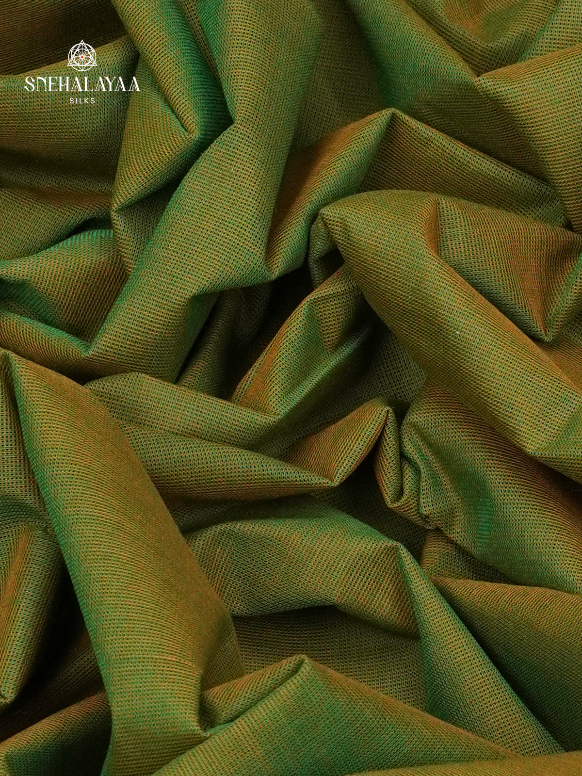 Olive Green Kanchi Cotton Saree with Green Zari Border and Red Edge