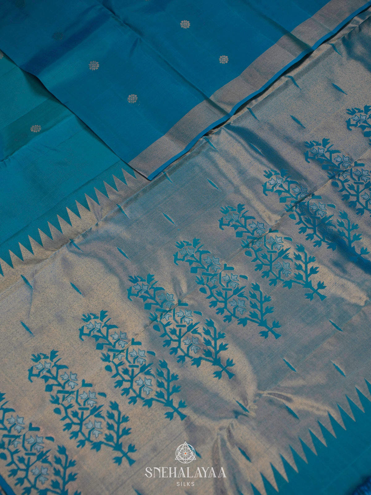 Teal Blue Kanjivaram Silk Saree