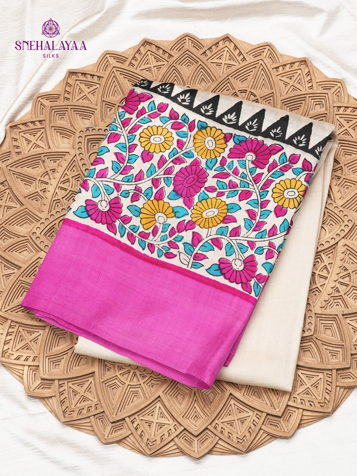 Beige Tussar Silk Saree