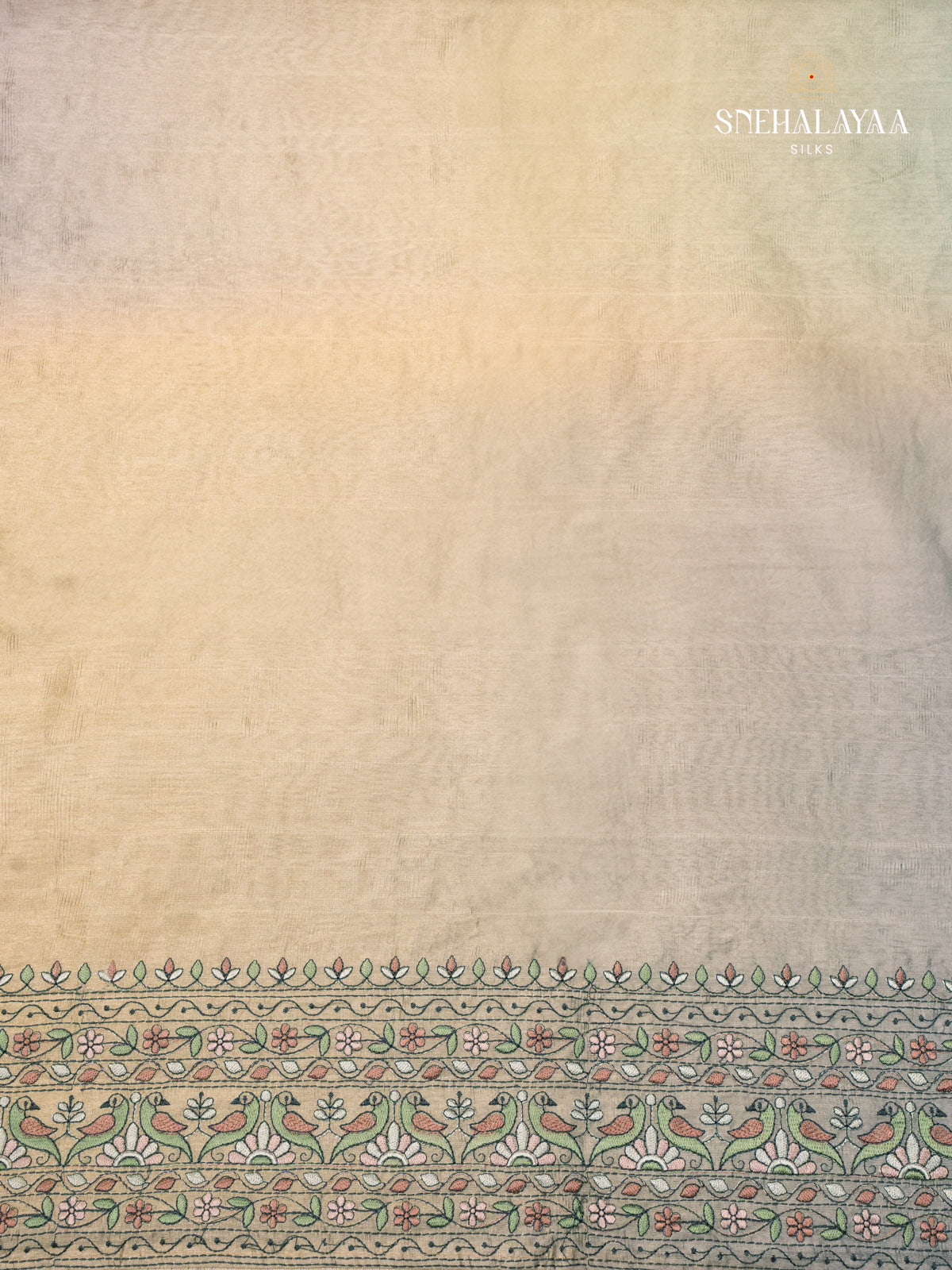 Cream Linen Embroidery Saree