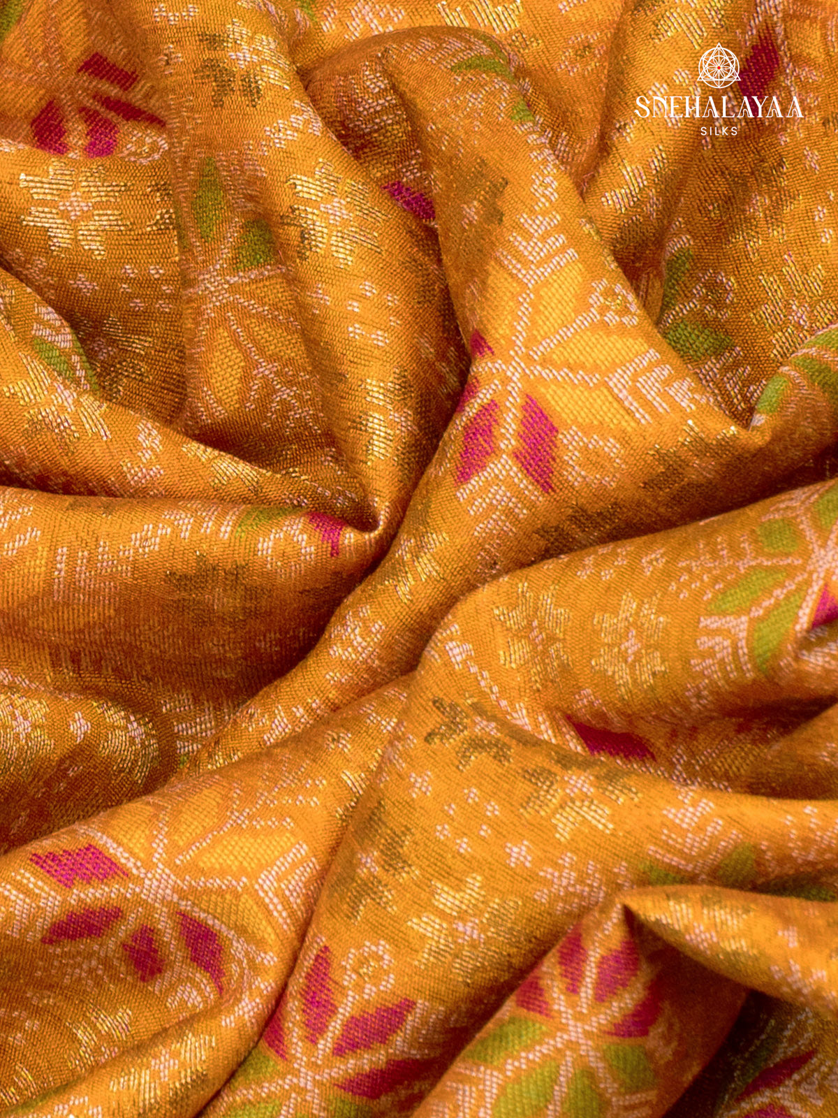 Mango Yellow Ikat Silk Saree