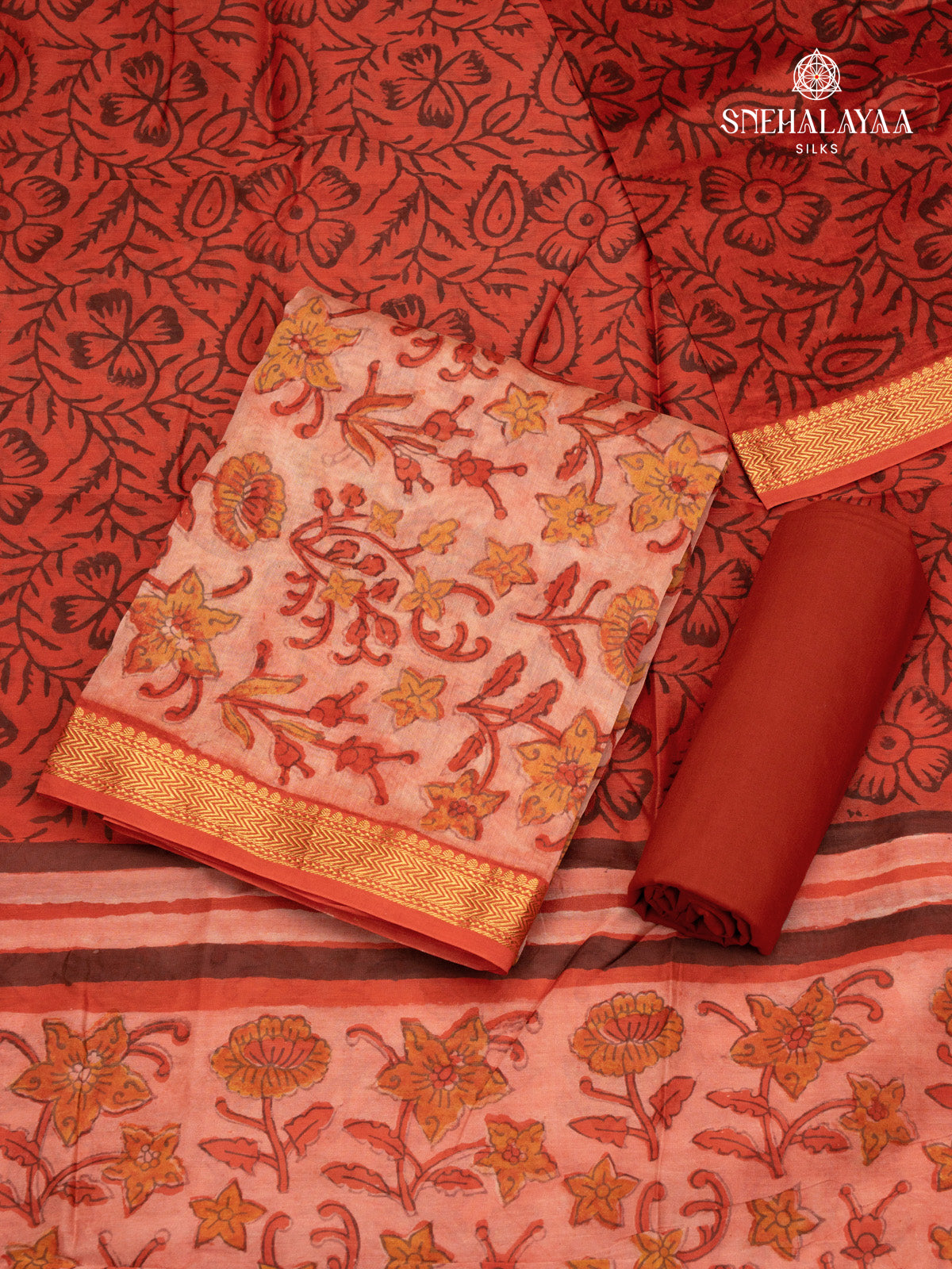 Maroon Chanderi Cotton 3-Piece Salwar Suit Material