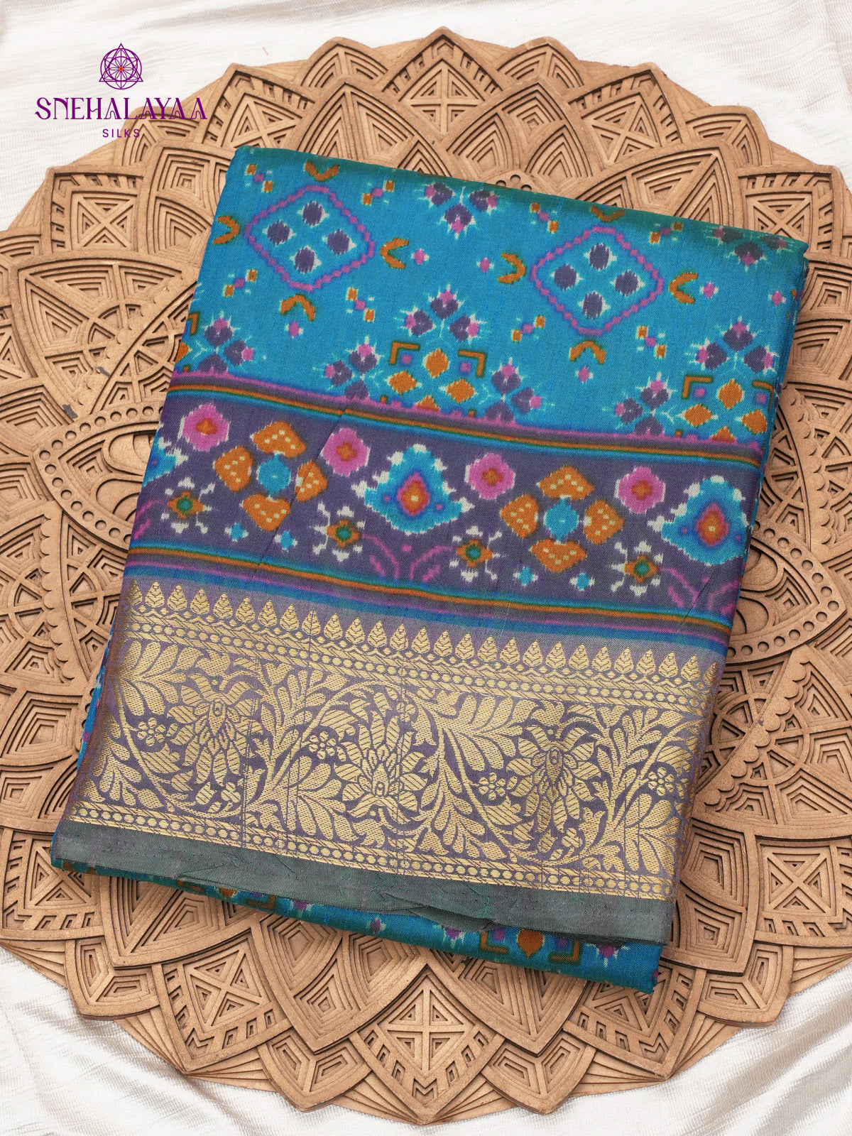 Peacock Blue Ikat Saree