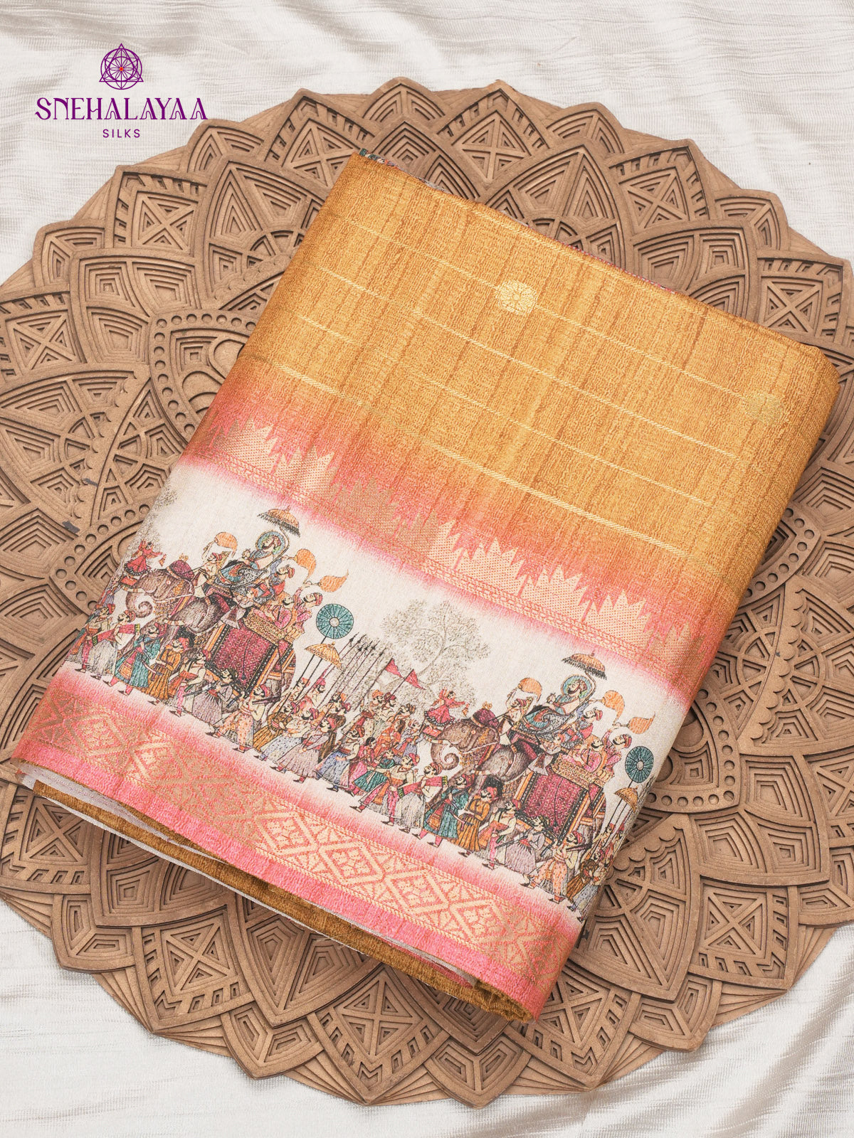 Orange Kalamkari Tussar Saree