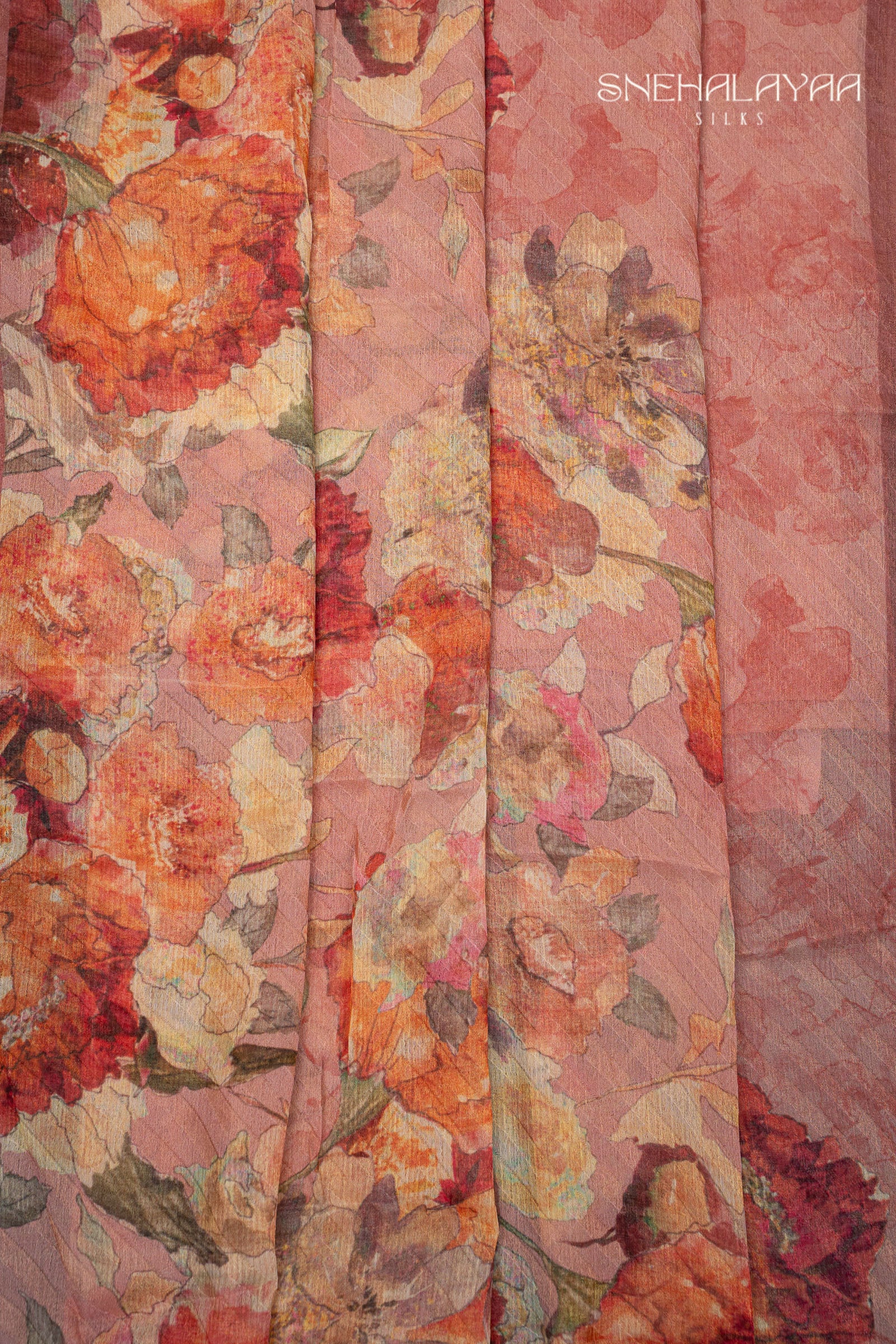 Peach Pink Semi Chiffon Saree