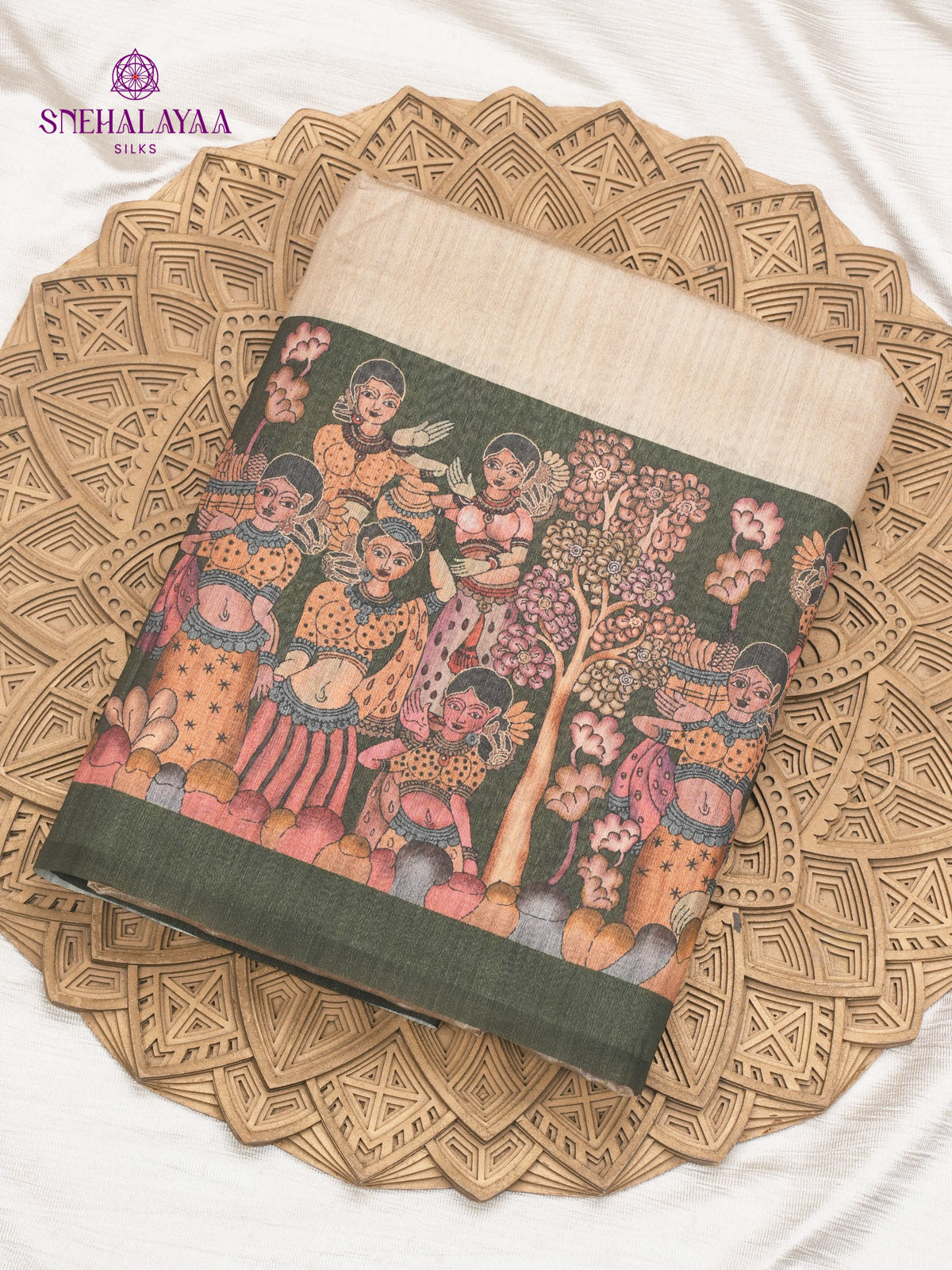 Beige Kalamkari Tussar Saree