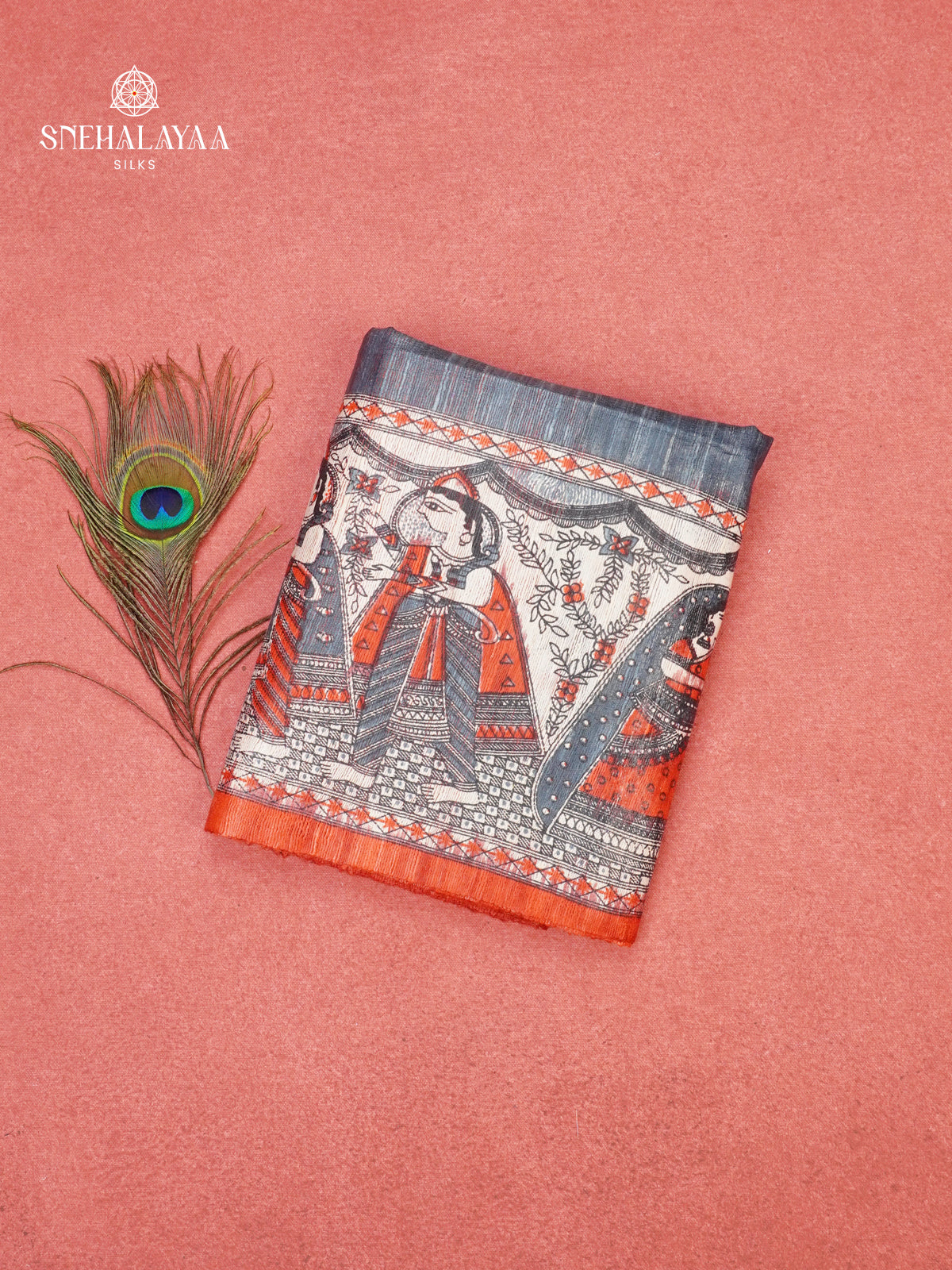 Grey Madhubani Printed Saree