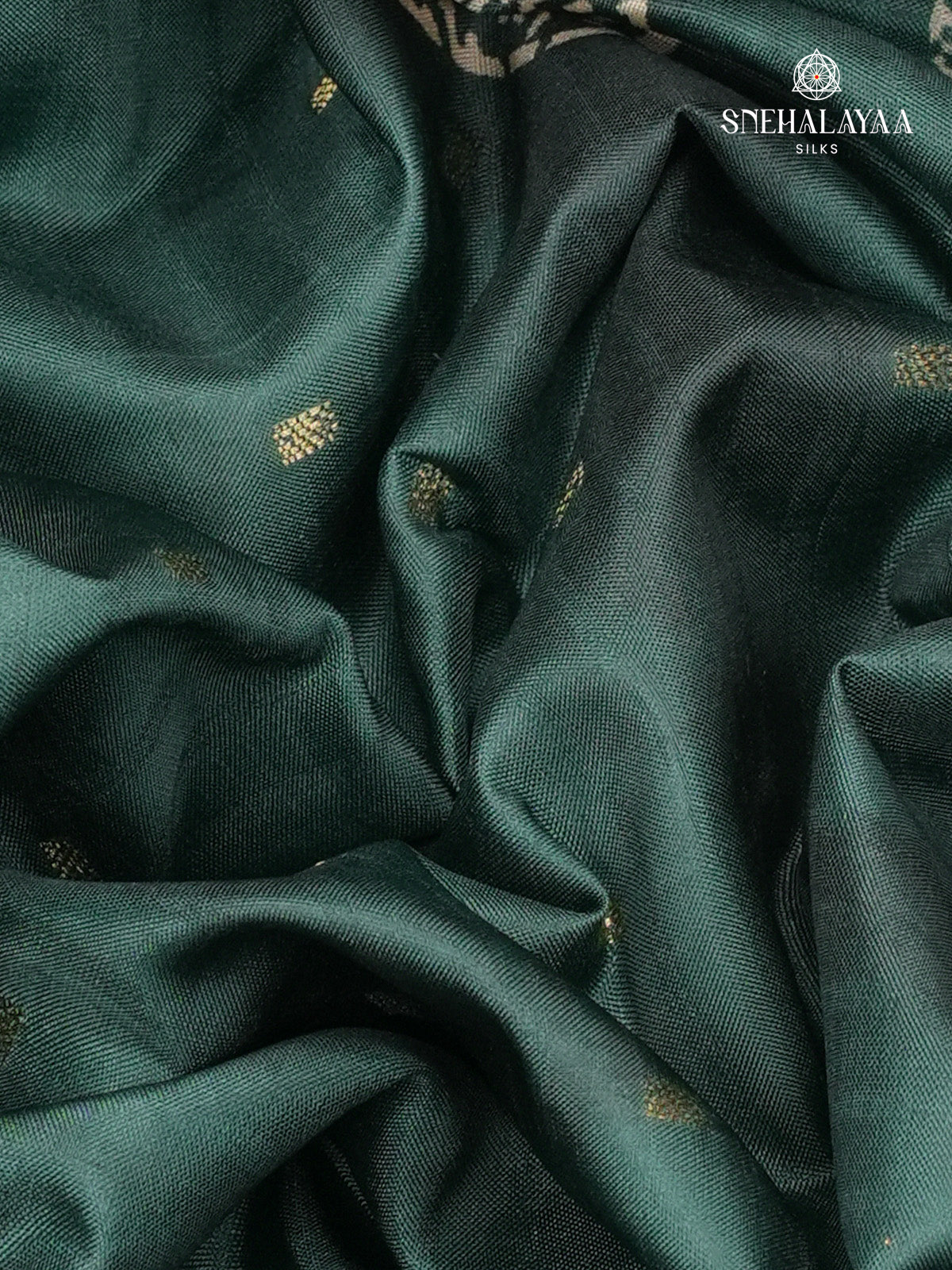 Forest Green Floral Printed Tussar Saree