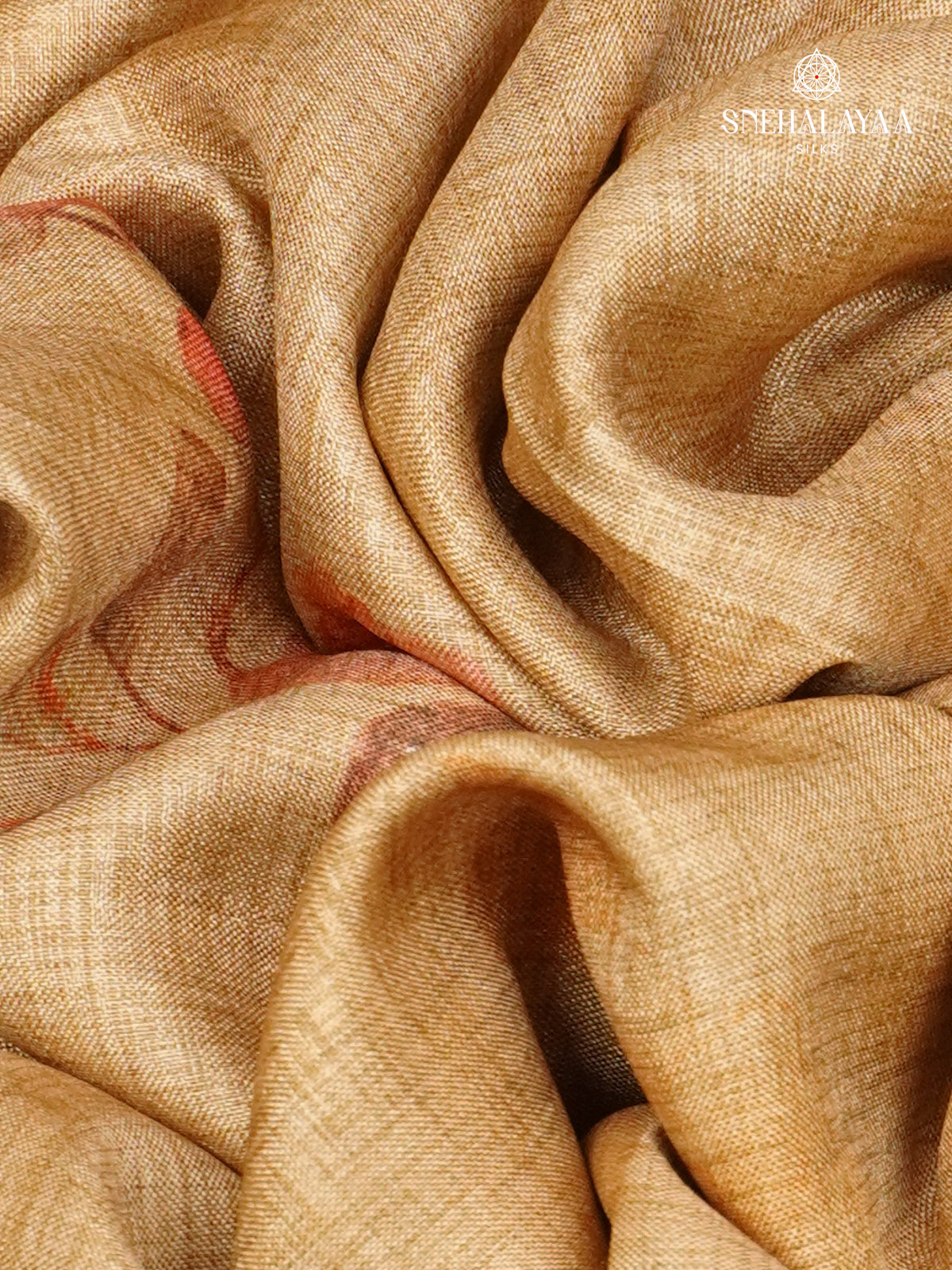 Golden Beige Floral Printed Tussar Saree