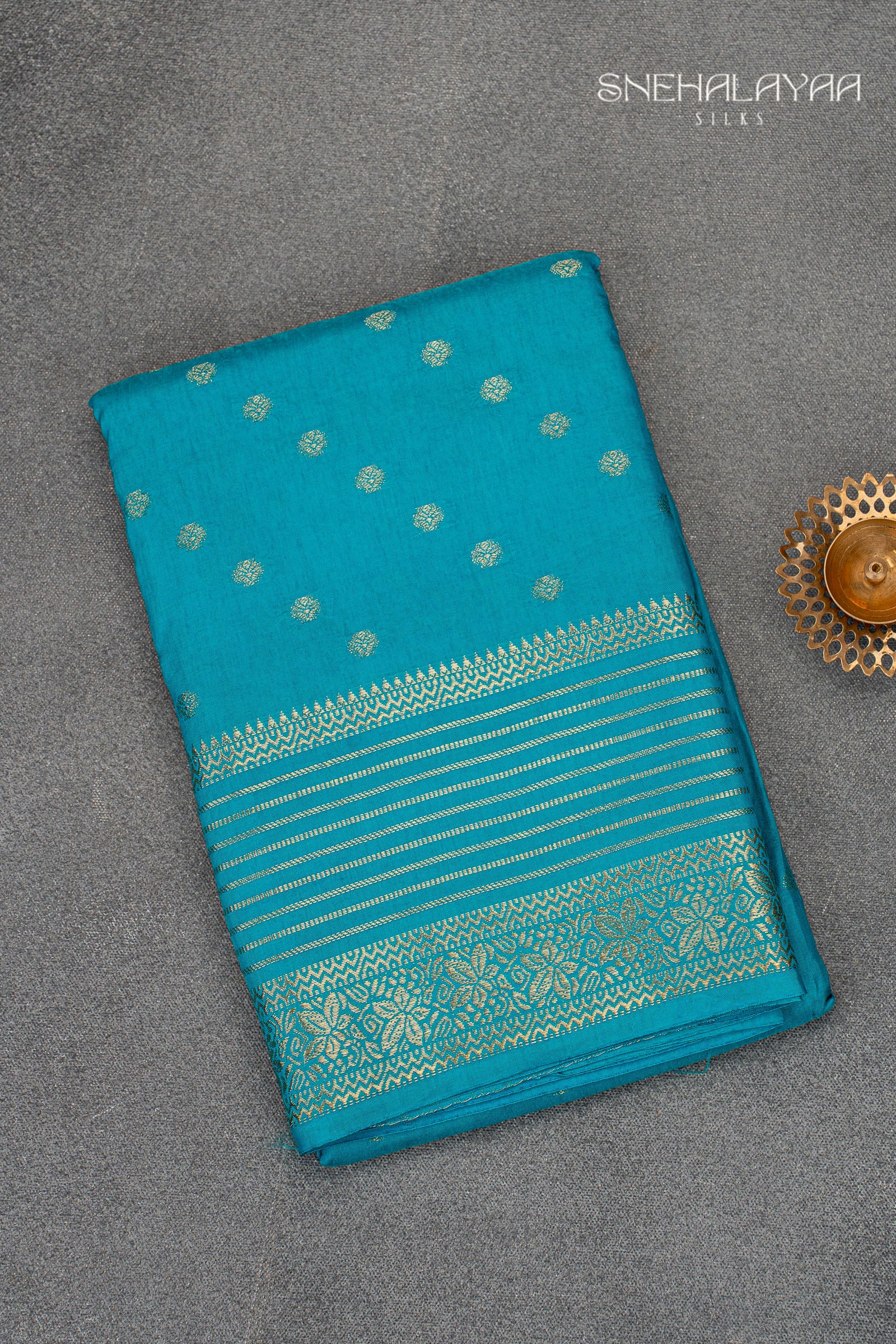 Cerulean Blue Chinon Silk Saree